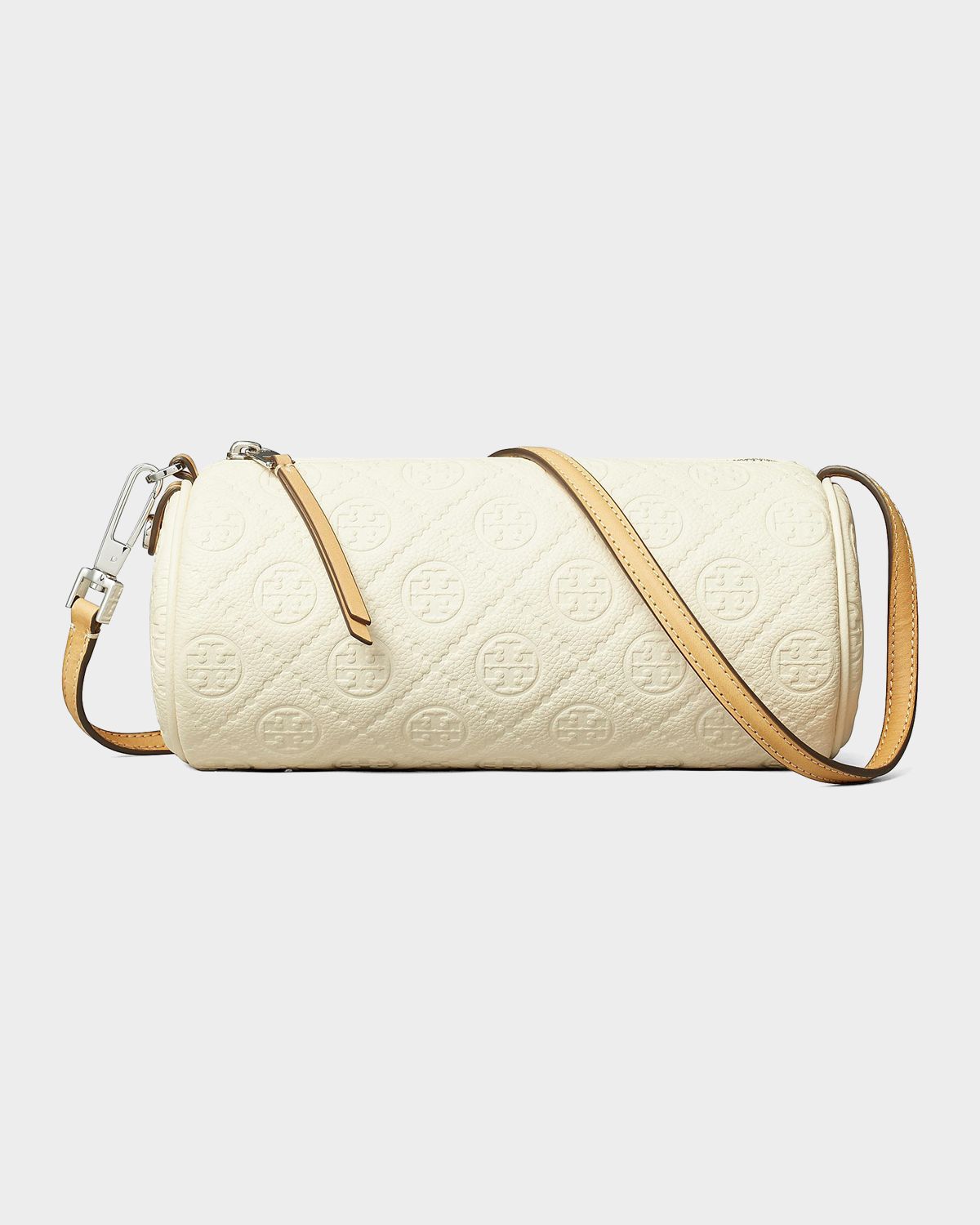 Tory Burch T Monogram Pebbled Leather Cylinder Bag