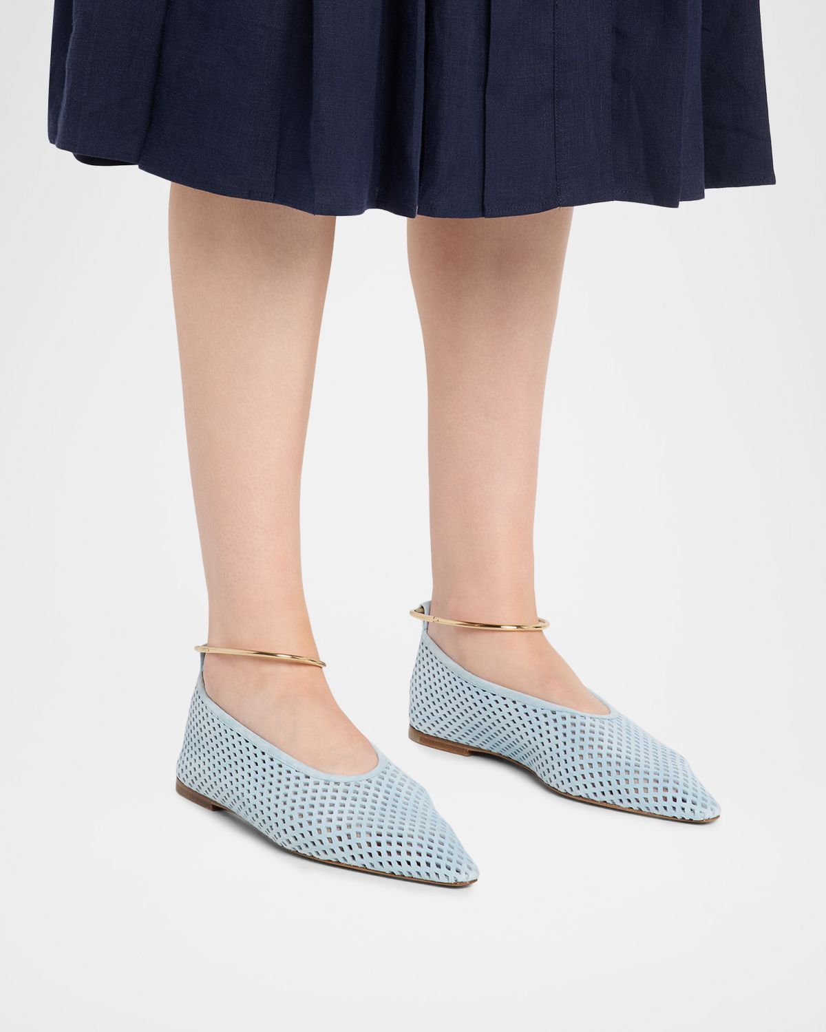Jil Sander Ring Perforated Suede Ballerina Flats