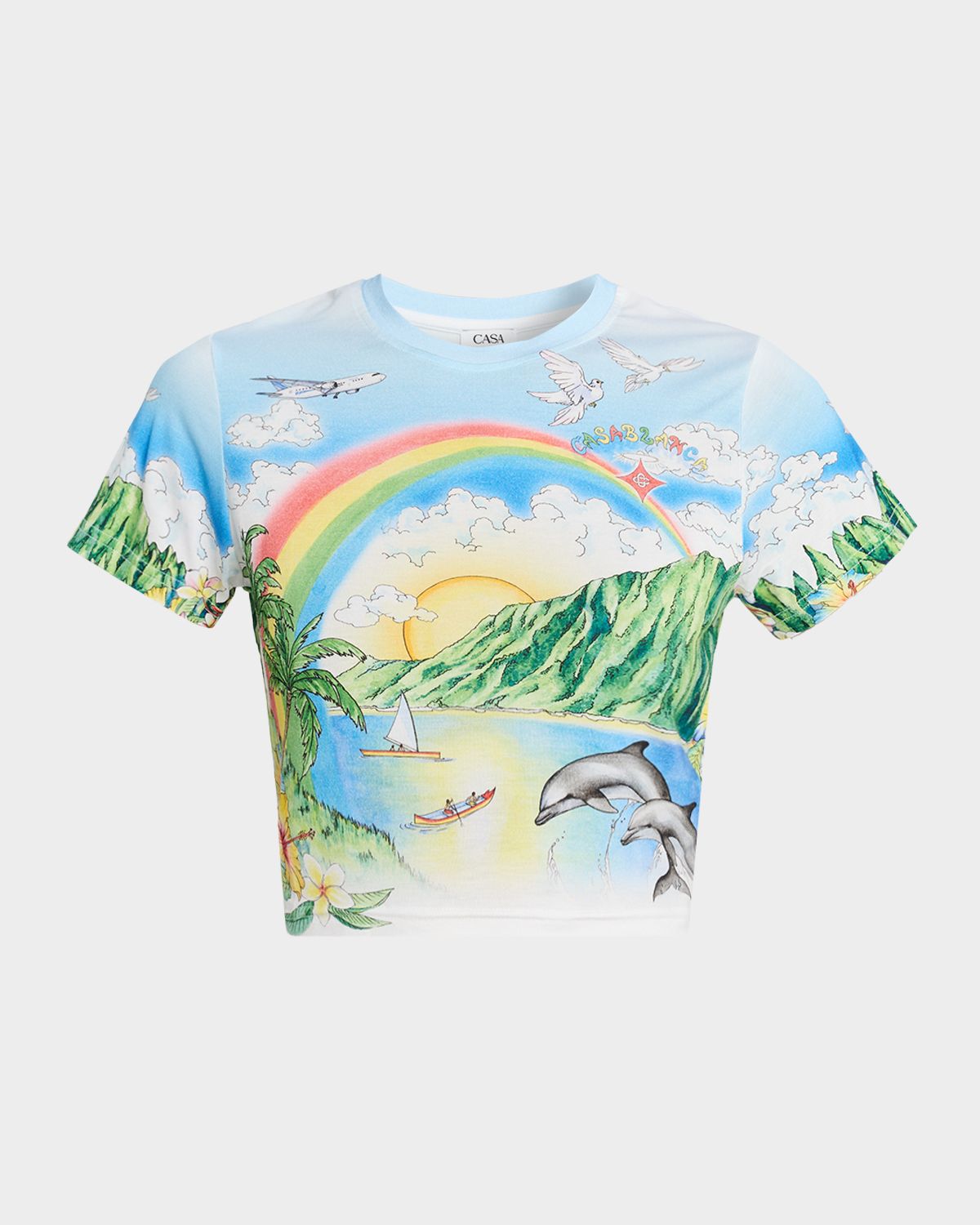 CASABLANCA Aloha Short-Sleeve Crop T-Shirt