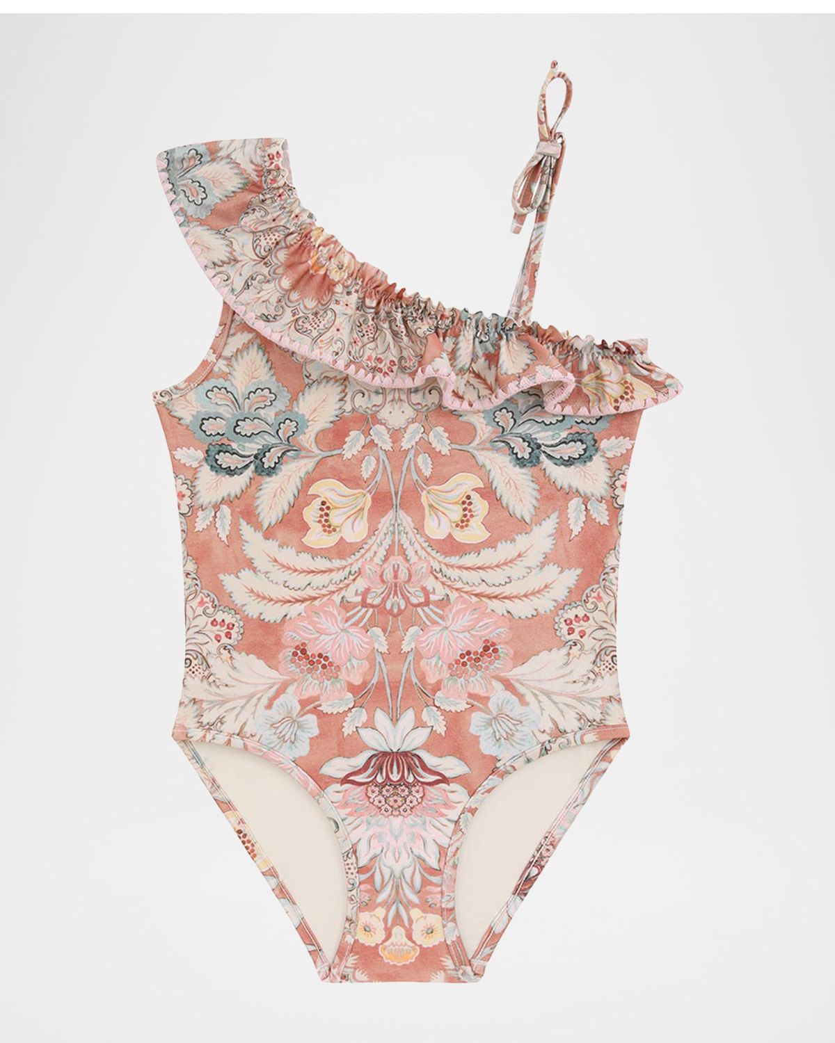 Zimmermann Girl 's Daylight Asymmetric Ruffle One-Piece Swimsuit, Size 1-12