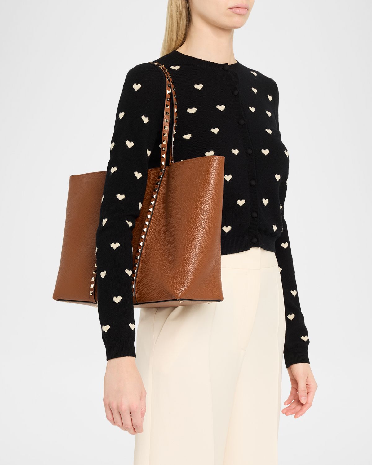 Valentino Garavani Rockstud Grain Leather Tote Bag