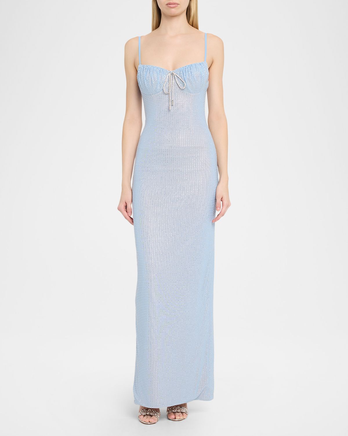 AREA Crystal Hotfix Mesh Bustier Column Gown