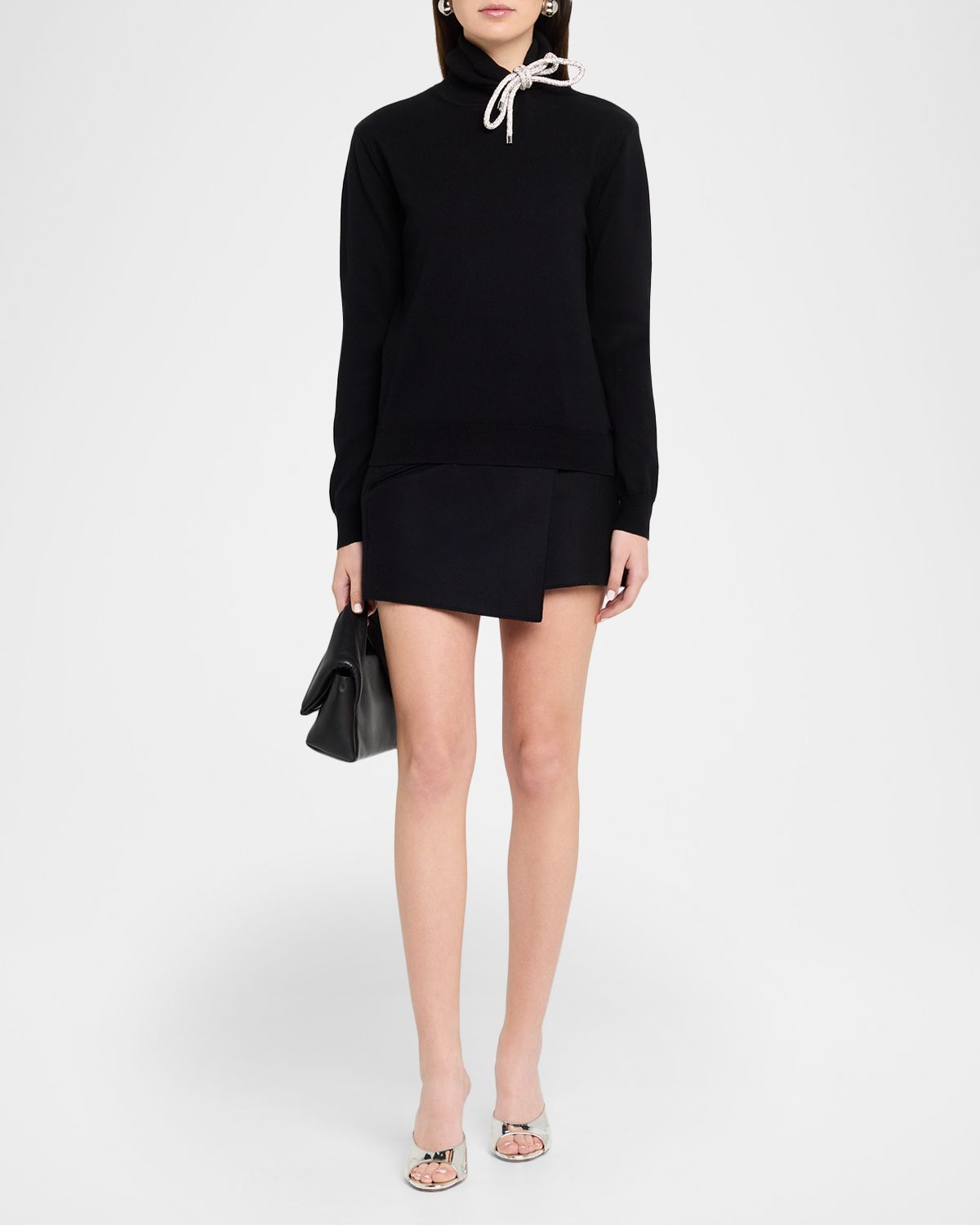 AREA Crystal Knot Turtleneck Cashmere Sweater