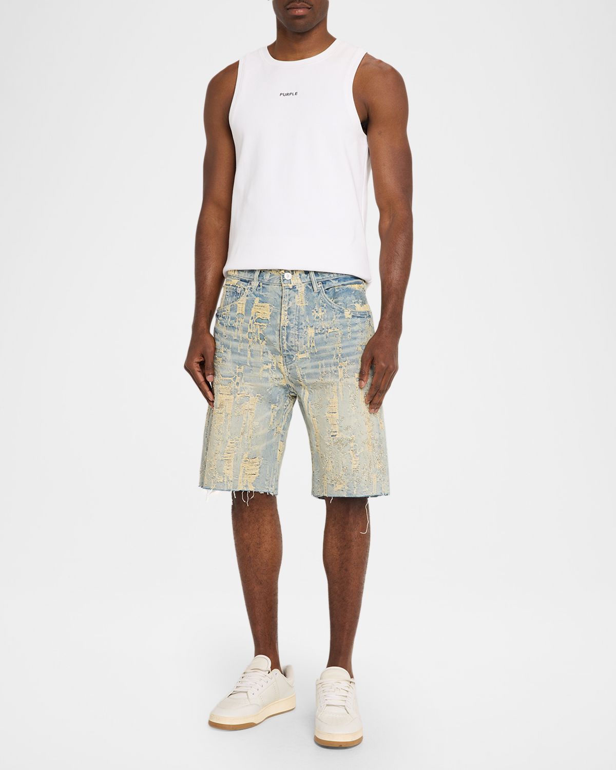 PURPLE Men 's Bead Splatter Destroy Shorts