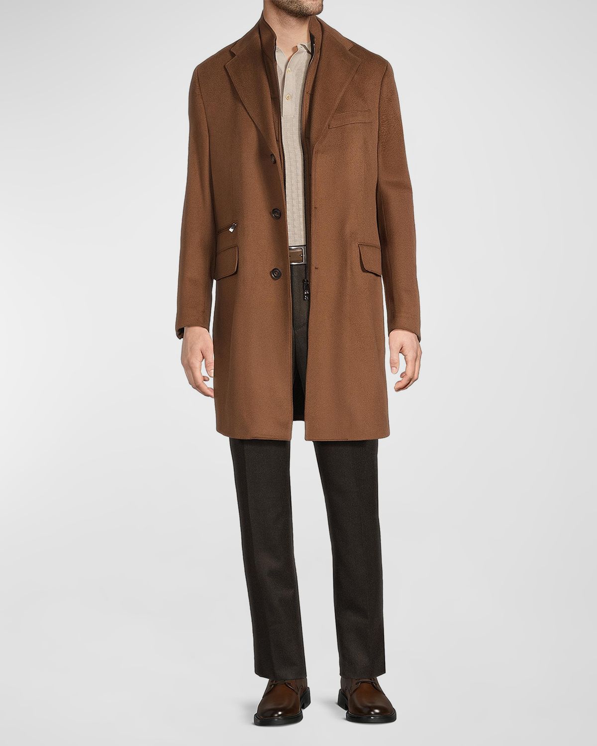 Corneliani Men 's Virgin Wool Single-Breasted Top Coat with Zip Insert | Thumbnail 7 Corneliani Men 's Virgin Wool Single-Breasted Top Coat with Zip Insert | Thumbnail 7