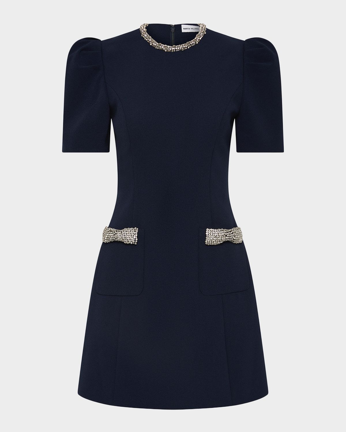 REBECCA VALLANCE Nemy Diamante-Trim Bonded Crepe Mini Dress