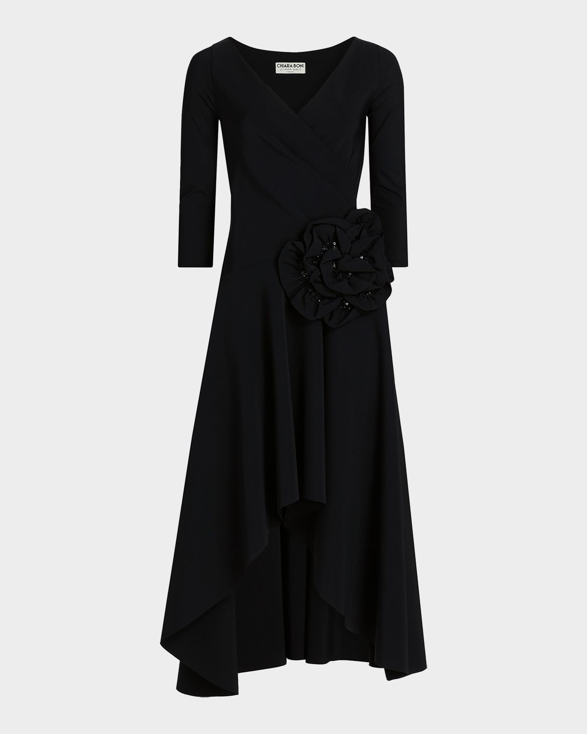 Chiara Boni La Petite Robe Rahim Sequin Rosette High-Low Midi Dress