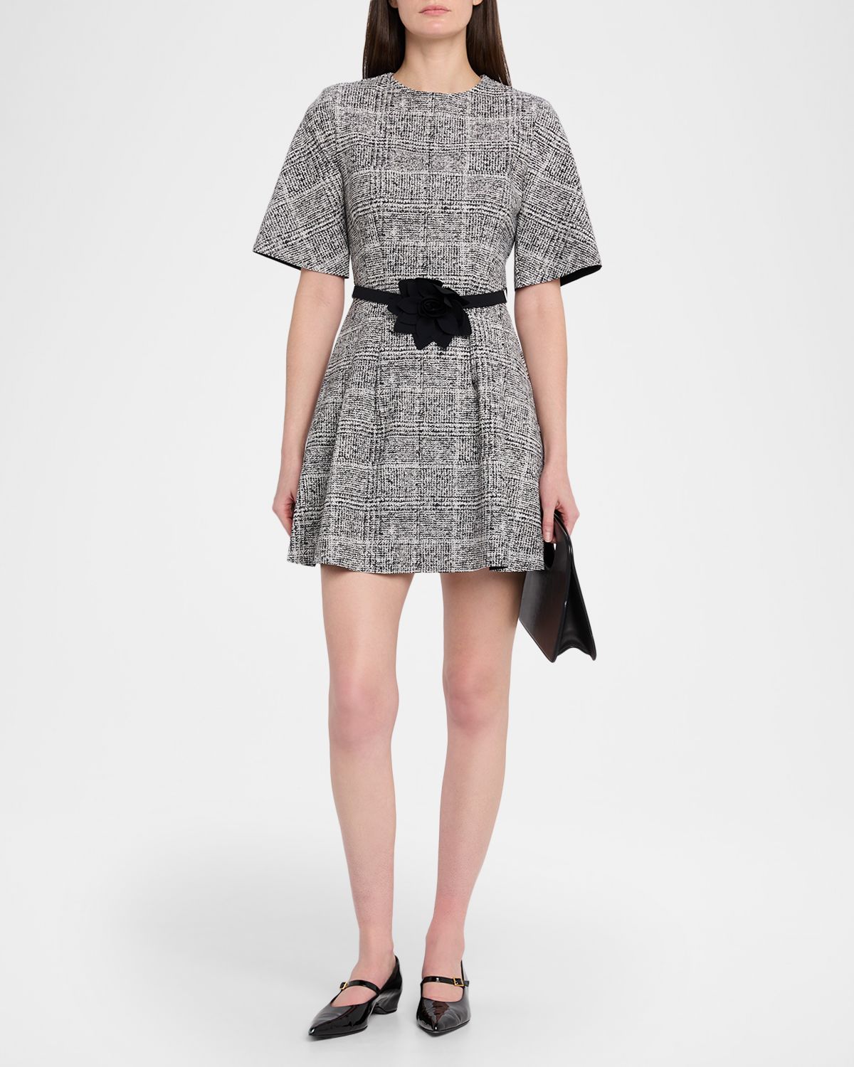 Chiara Boni La Petite Robe Pleated Tweed-Print Mini Dress