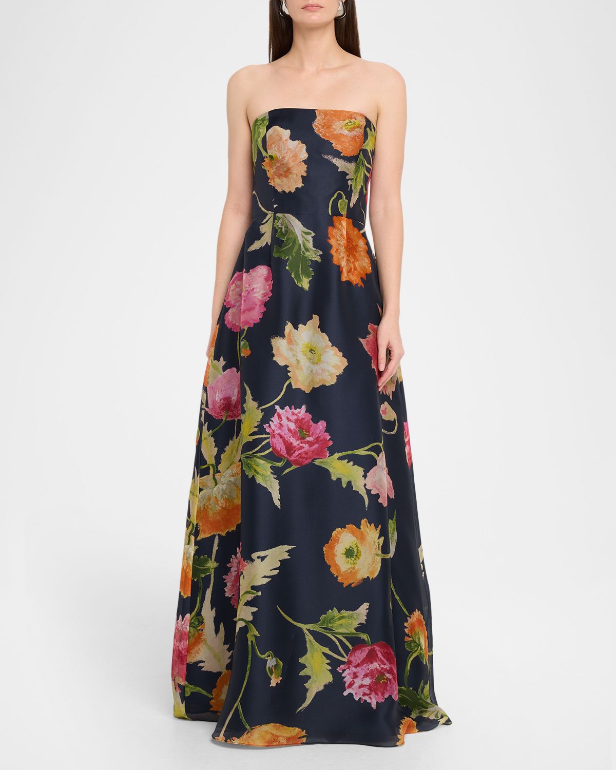 Carolina Herrera Strapless A-Line Floral Silk Gown