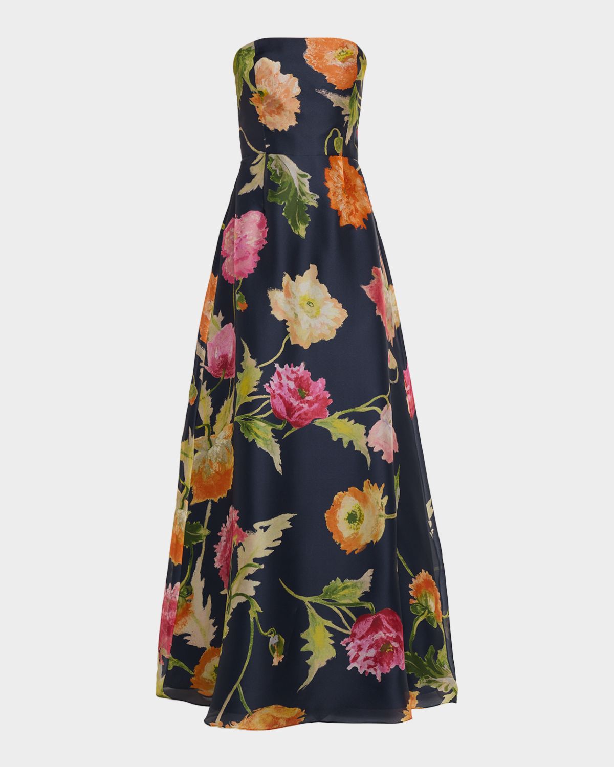 Carolina Herrera Strapless A-Line Floral Silk Gown