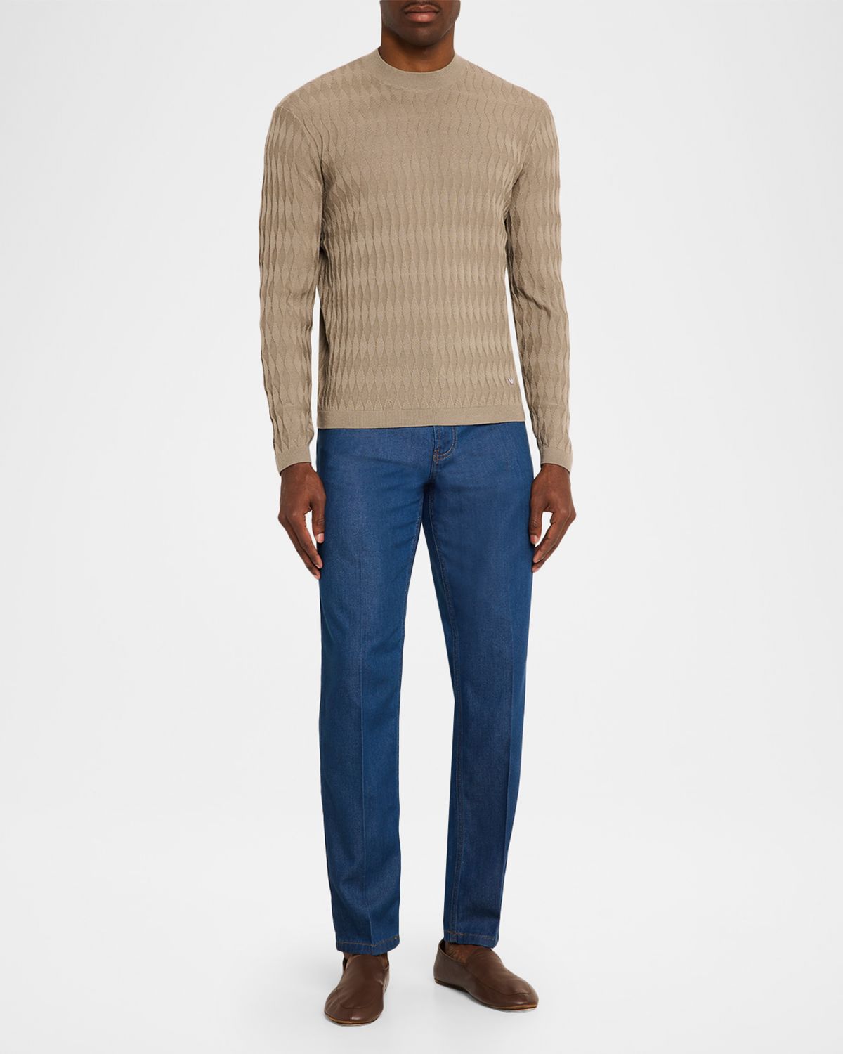 Emporio Armani Men 's Wool Tonal Diamond-Pattern Crewneck Sweater