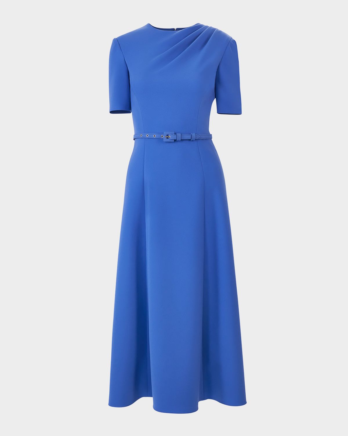Carolina Herrera Short-Sleeve Draped Midi Dress With Belt
