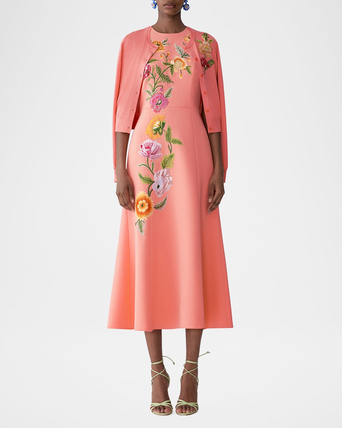 Carolina Herrera Floral Embroidered Crewneck Cardigan