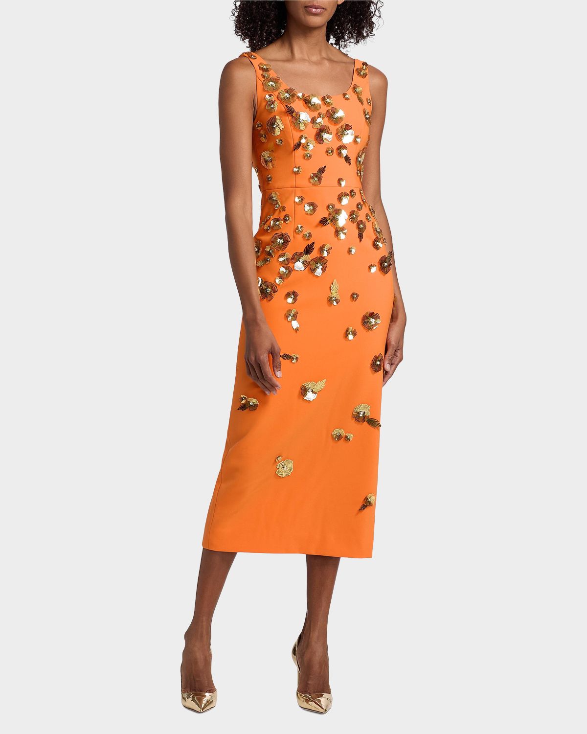 Carolina Herrera Flower Appliqué Sleeveless Midi Dress