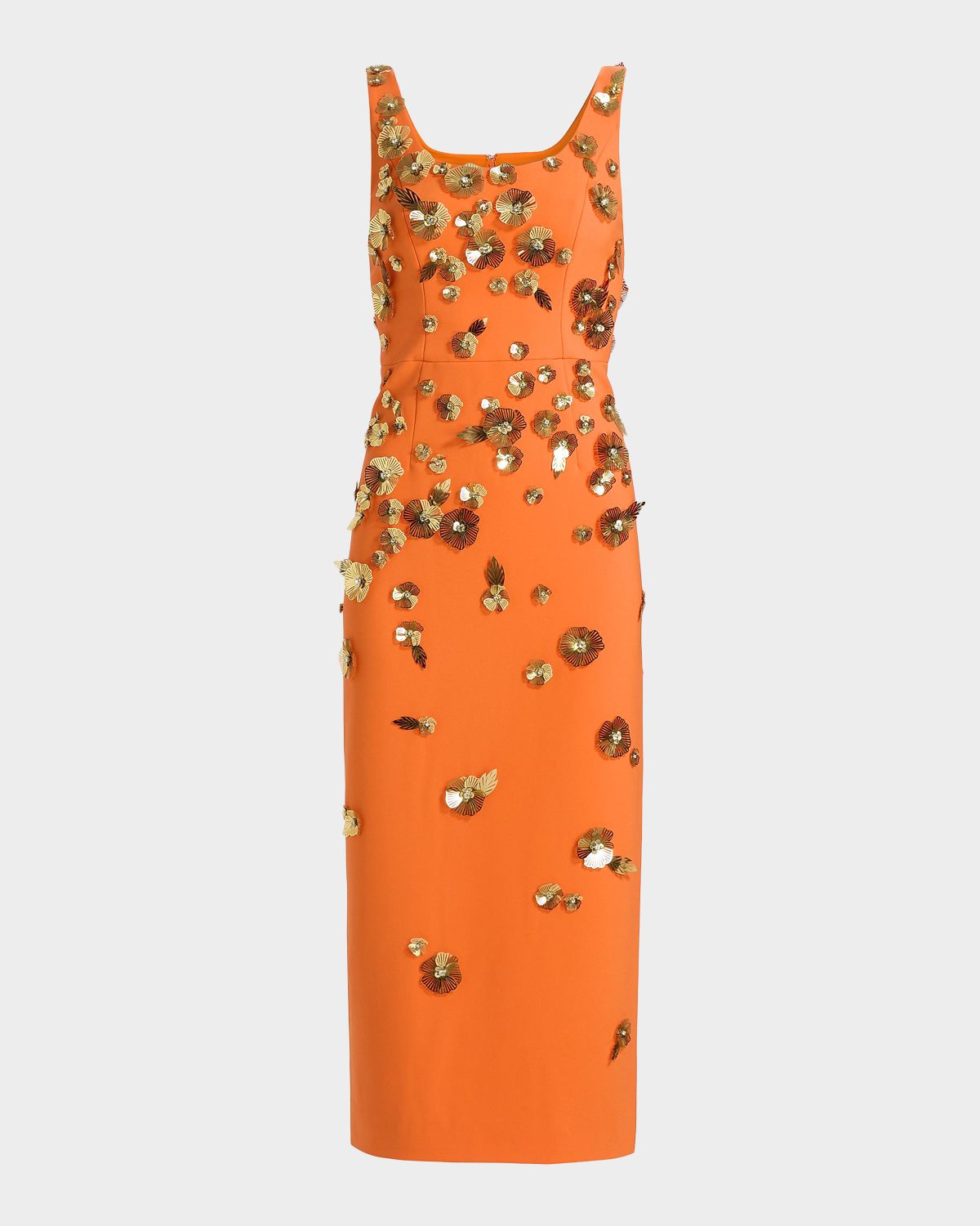 Carolina Herrera Flower Appliqué Sleeveless Midi Dress