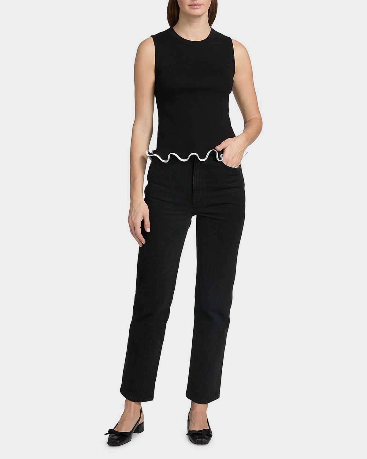 Veronica Beard Elianne Sleeveless Contrast-Trim Top