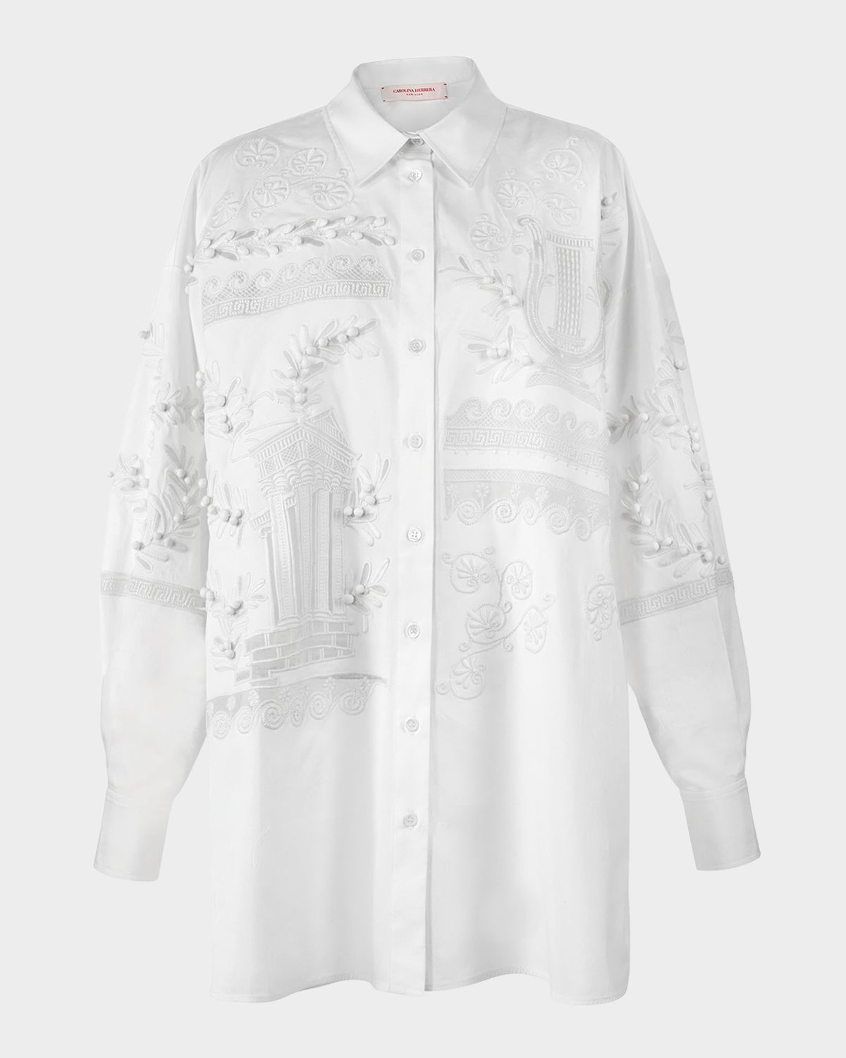 Carolina Herrera Grecian Embroidered Oversized Button-Down Shirt