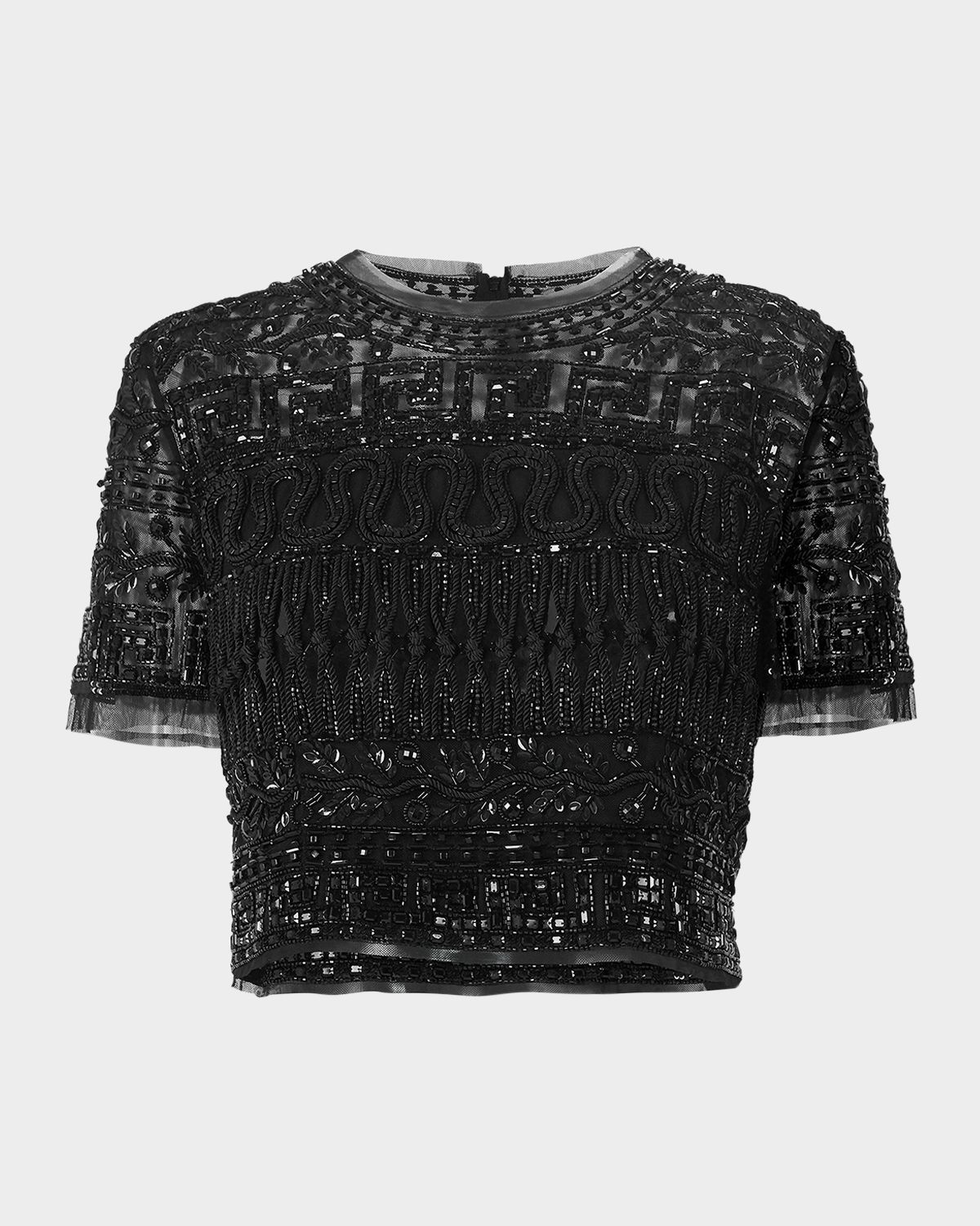 Carolina Herrera Embellished Short-Sleeve Crop Top