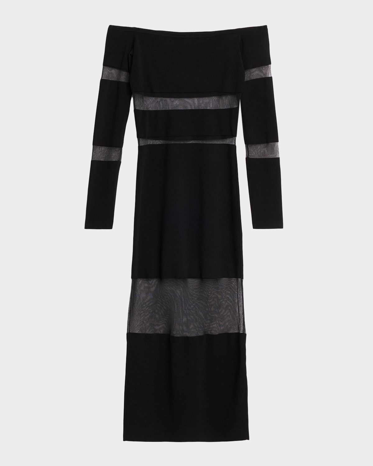 LAPOINTE Off-The-Shoulder Sheer Striped Matte Viscose Midi Dress