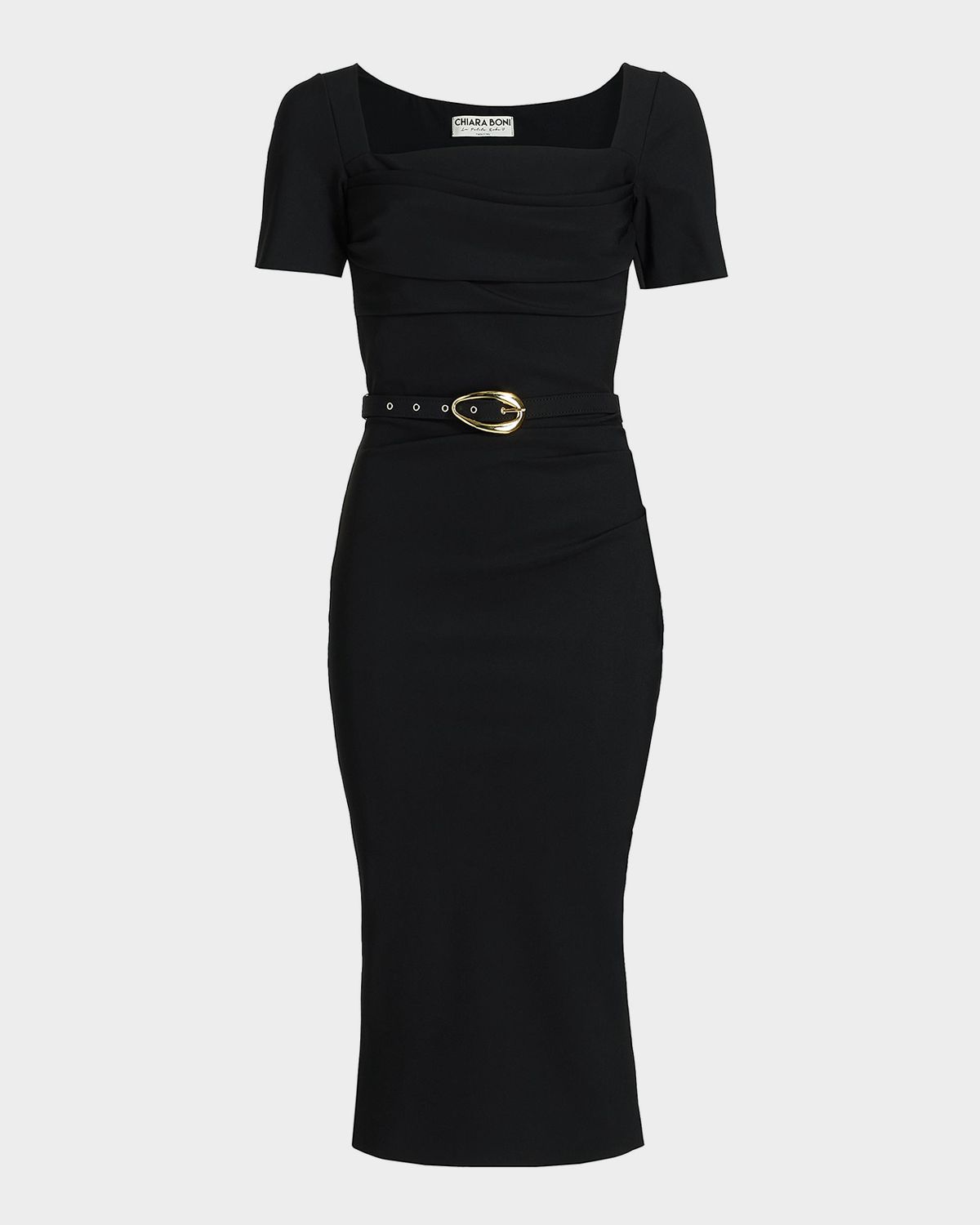 Chiara Boni La Petite Robe Bahir Belted Square-Neck Midi Sheath Dress