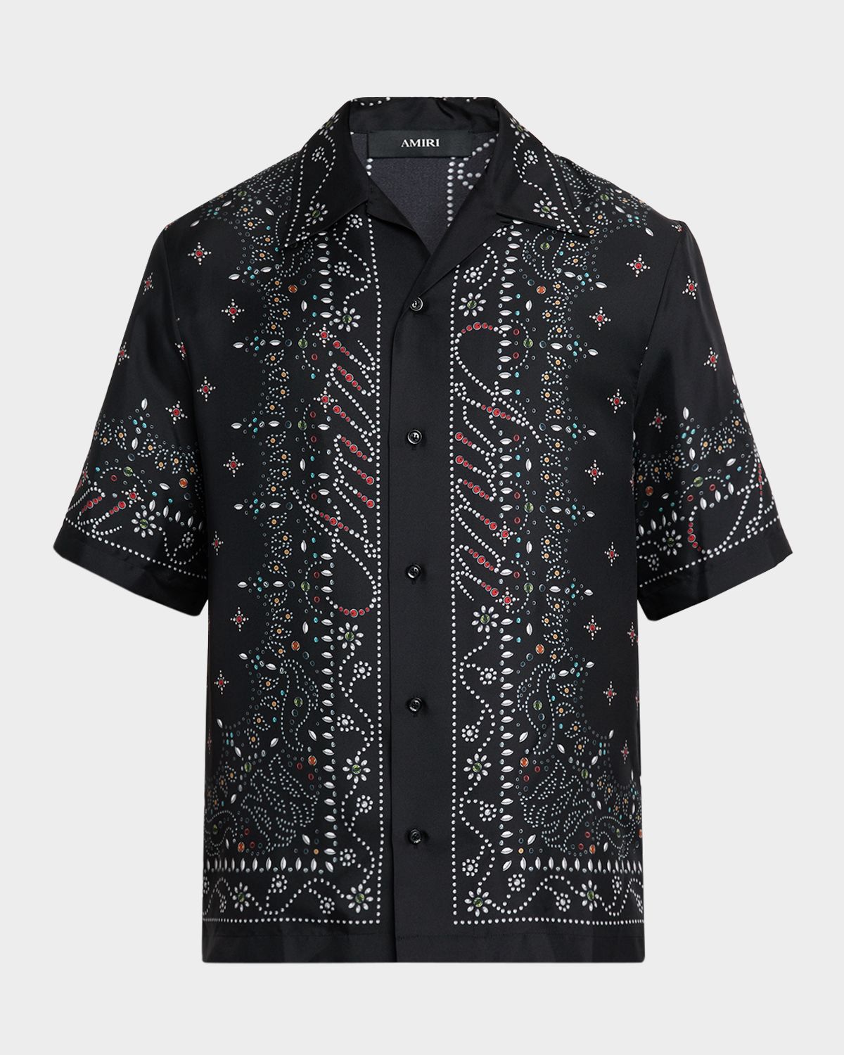 Amiri Men 's Silk Crystal Print Bowling Shirt