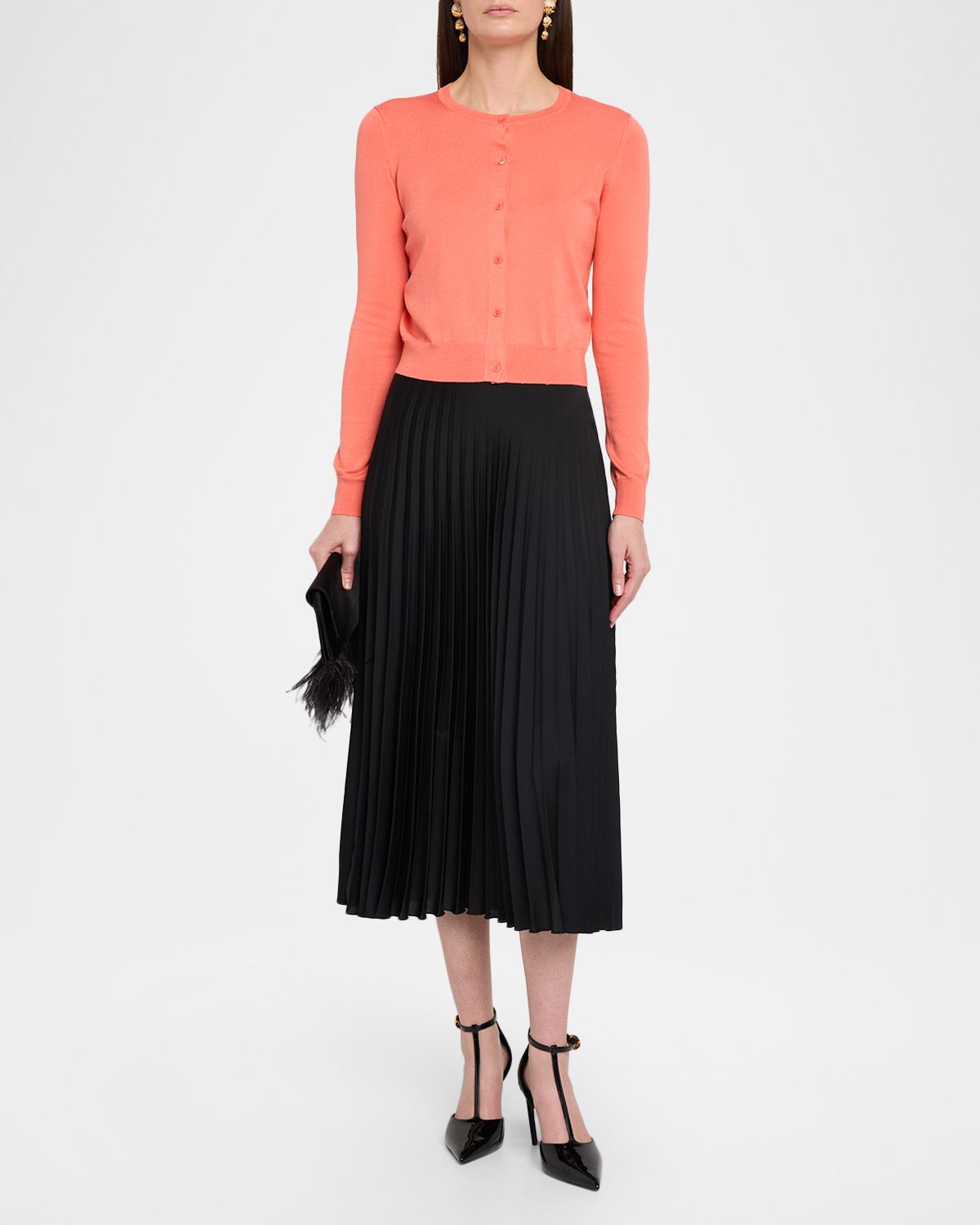 Carolina Herrera Silk-Cotton Crewneck Cardigan