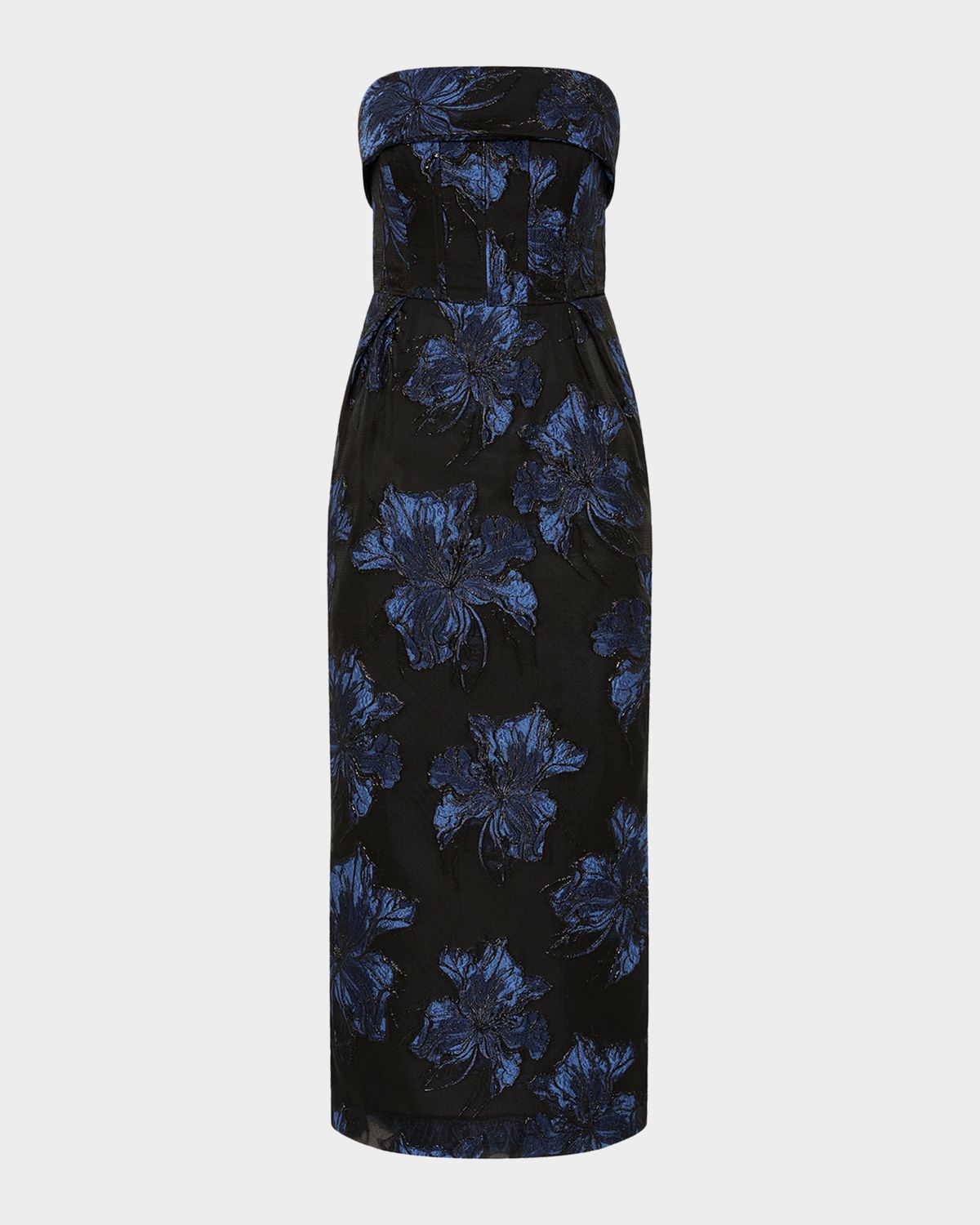 REBECCA VALLANCE Alexandra Strapless Floral Brocade Midi Dress
