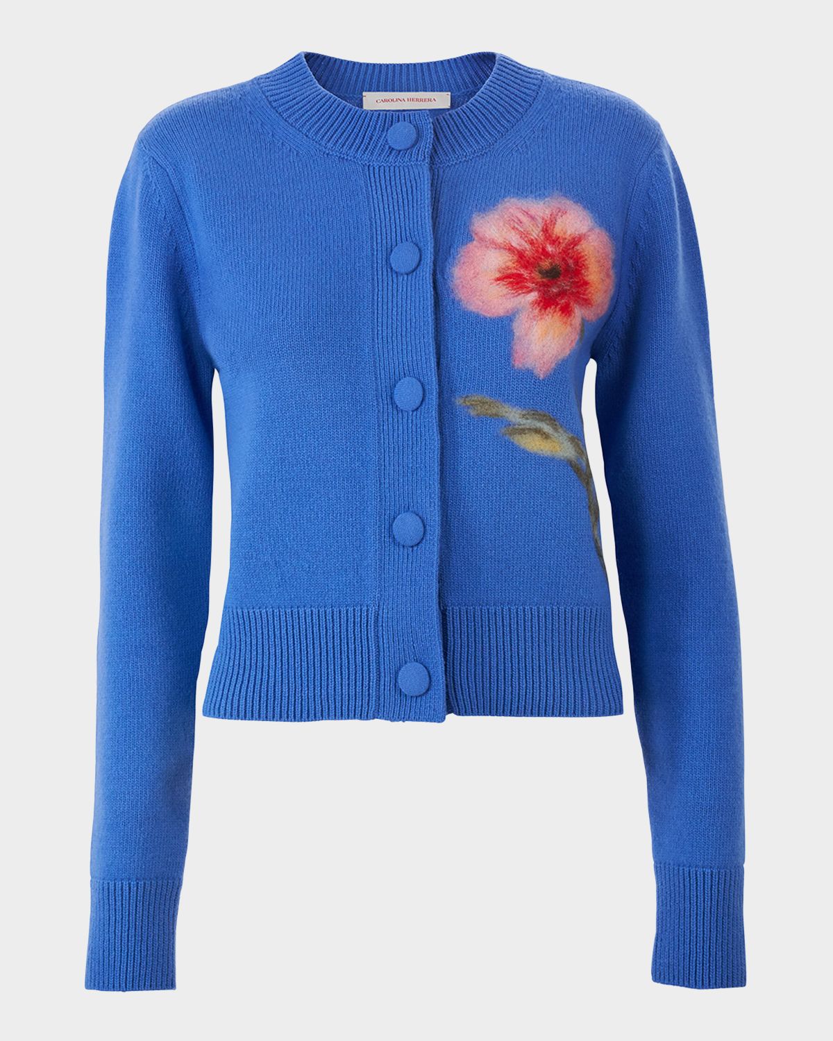 Carolina Herrera Flower Wool Crewneck Cardigan