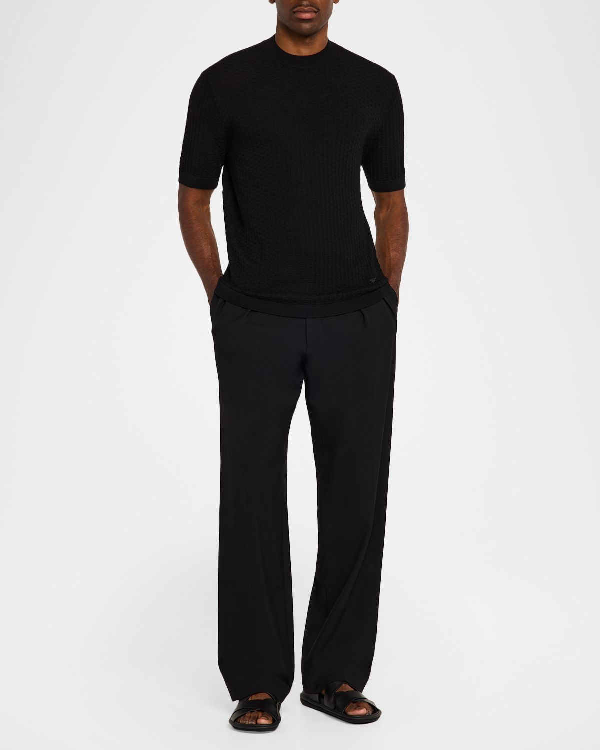 Emporio Armani Men 's Wool Honeycomb Jacquard Short-Sleeve Sweater