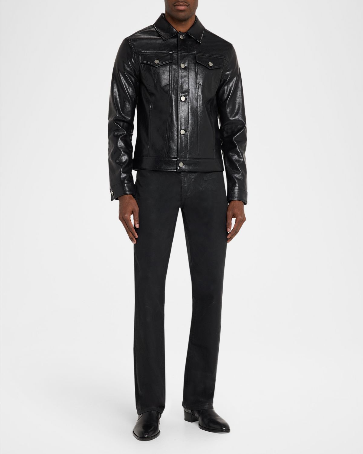 monfrere Men 's Dean Patent Noir Trucker Jacket