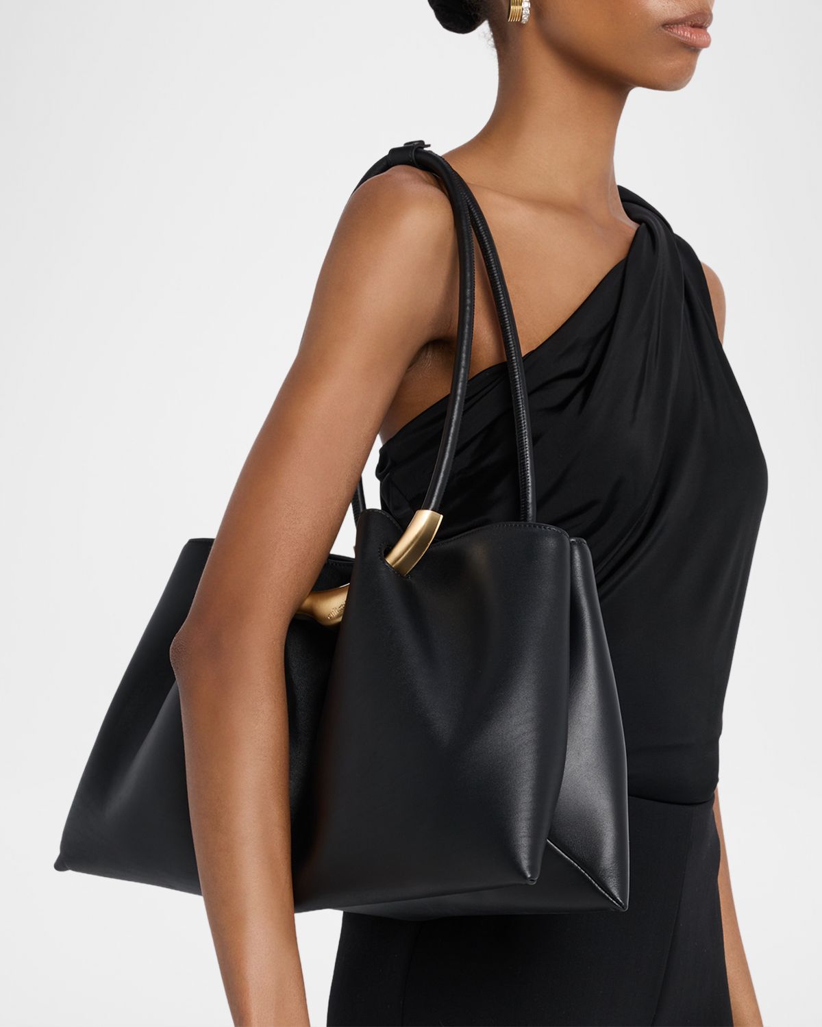 Cult Gaia Asa Pleated Leather Satchel Shoulder Bag