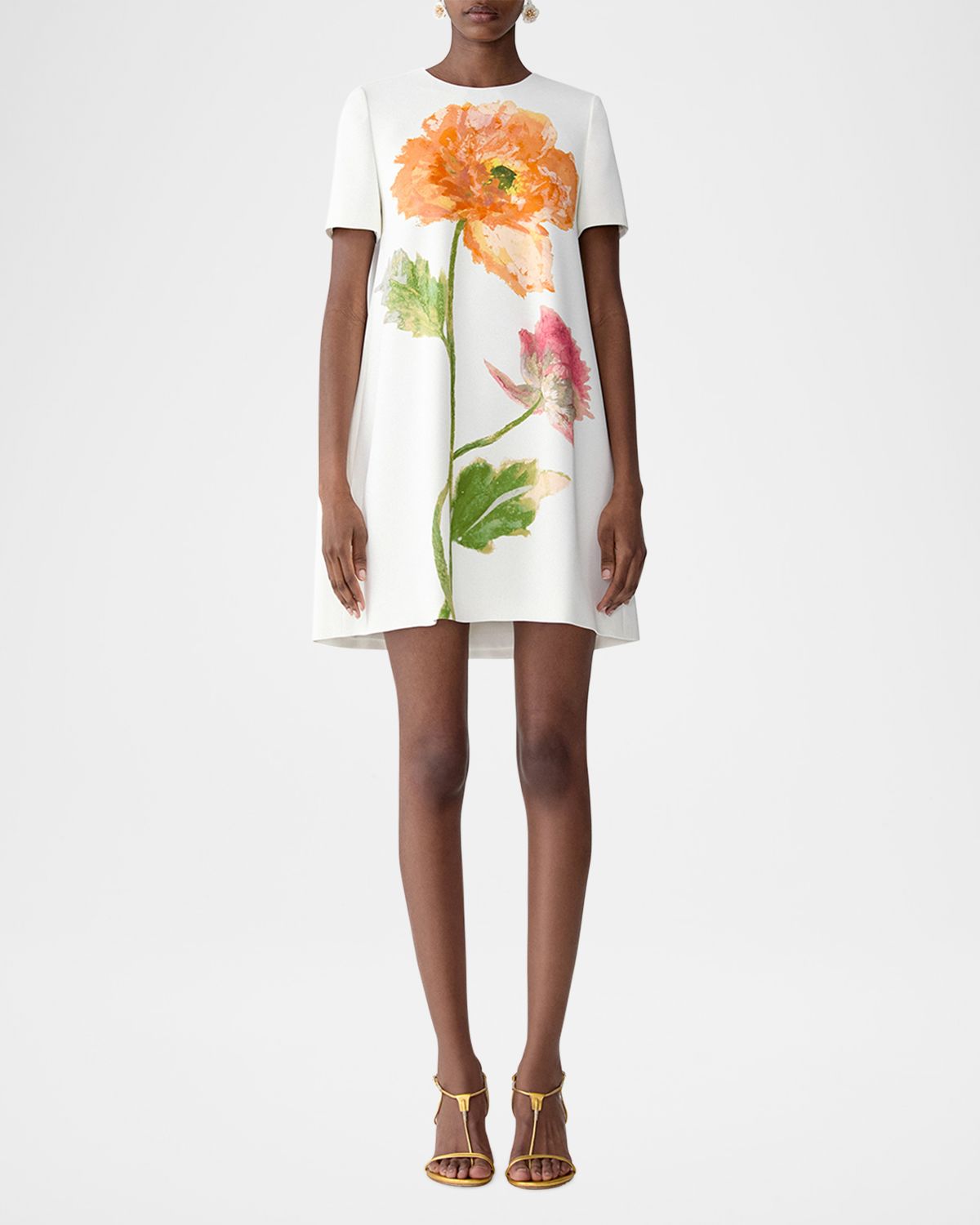 Carolina Herrera Flower-Print Short-Sleeve Mini Shift Dress