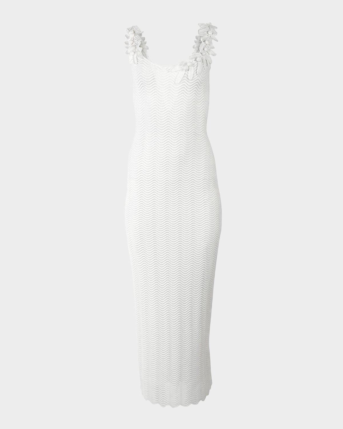 Carolina Herrera Olive Branch Embroidered Wavy Knit Maxi Dress