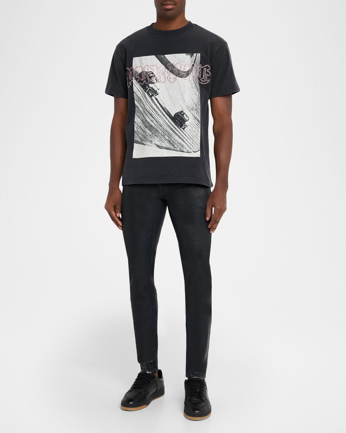 PURPLE Men 's Cotton Studded-Logo Graphic T-Shirt | Thumbnail 5 PURPLE Men 's Cotton Studded-Logo Graphic T-Shirt | Thumbnail 5