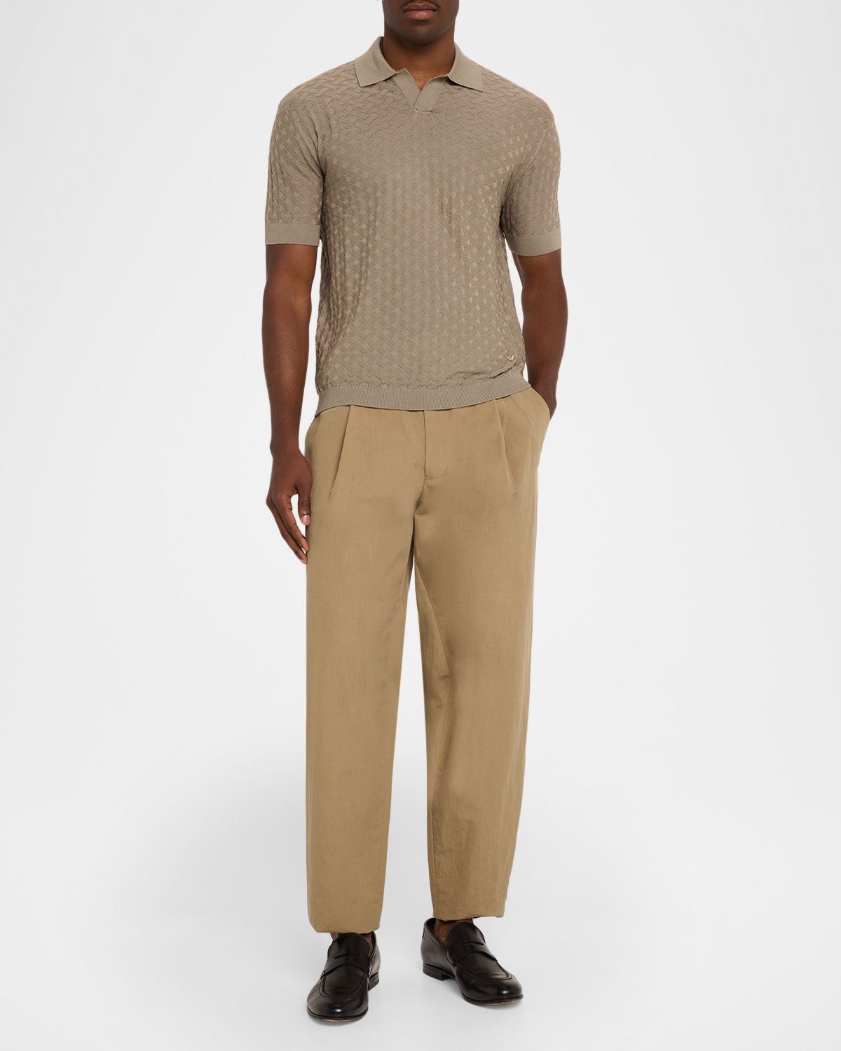 Emporio Armani Men 's Wool Basketweave Jacquard Polo weater