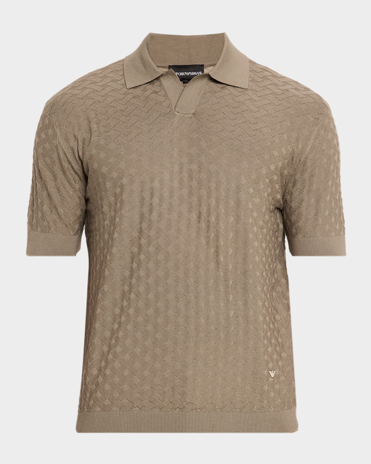 Emporio Armani Men 's Wool Basketweave Jacquard Polo weater