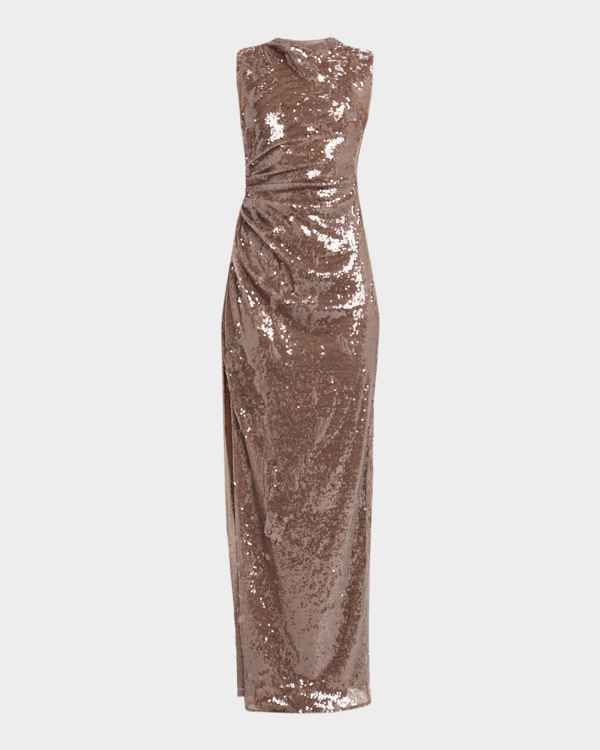 LAPOINTE Sheer Sequin Ruched Gown with Slit