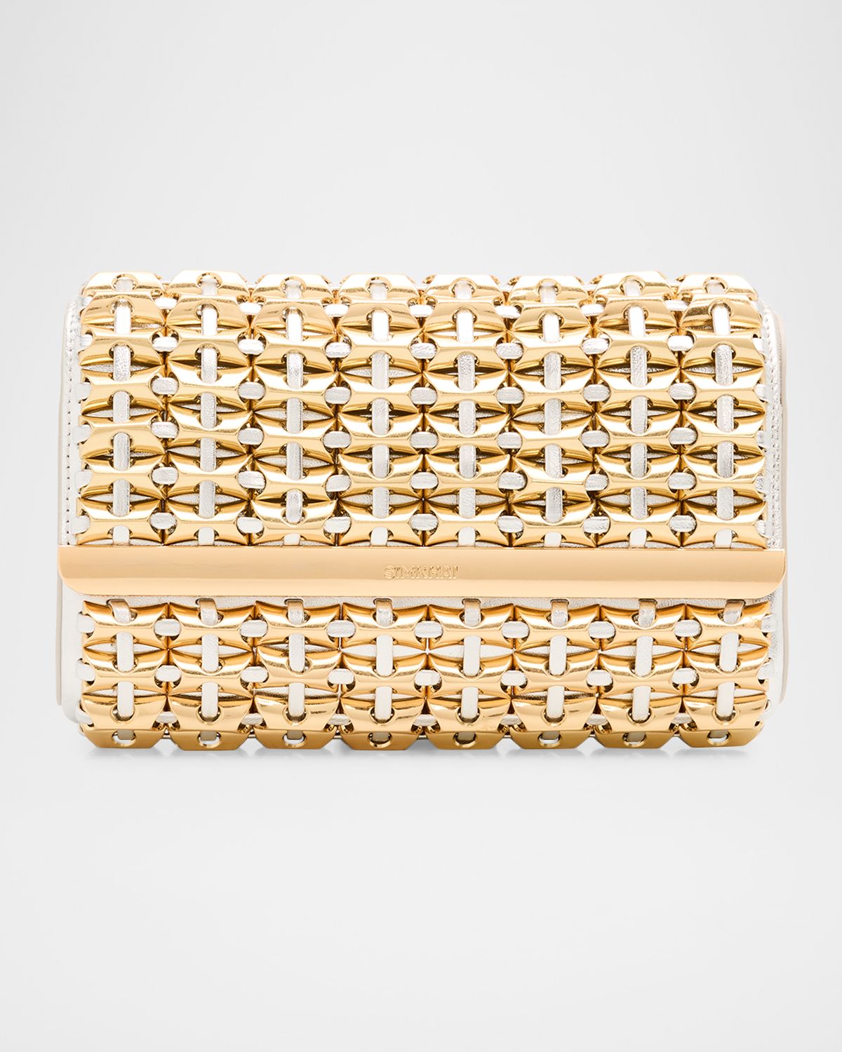 SIMKHAI Rola Beaded Lattice Metallic Leather Clutch Bag