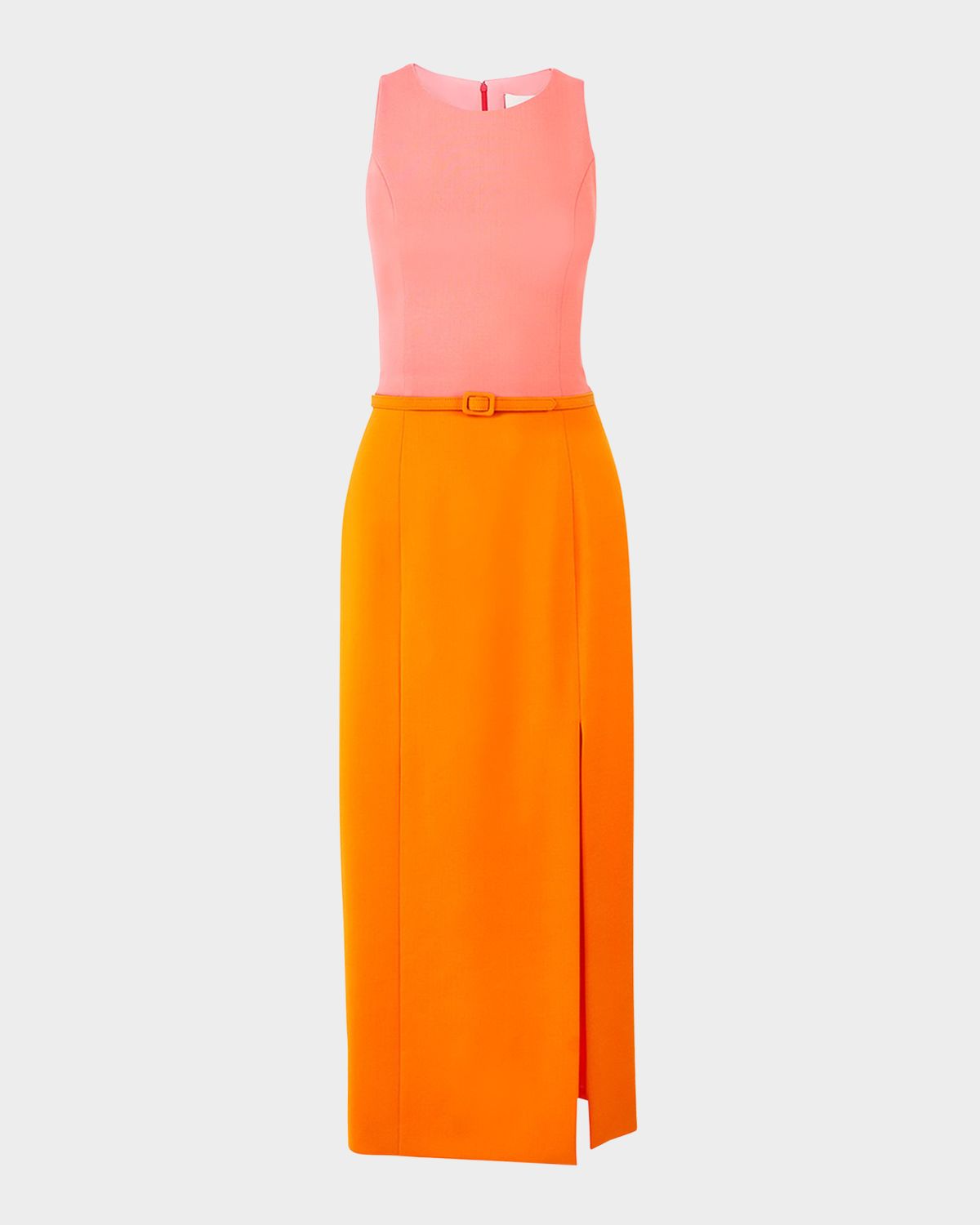 Carolina Herrera Colorblock Sleeveless Belted Slit Midi Dress