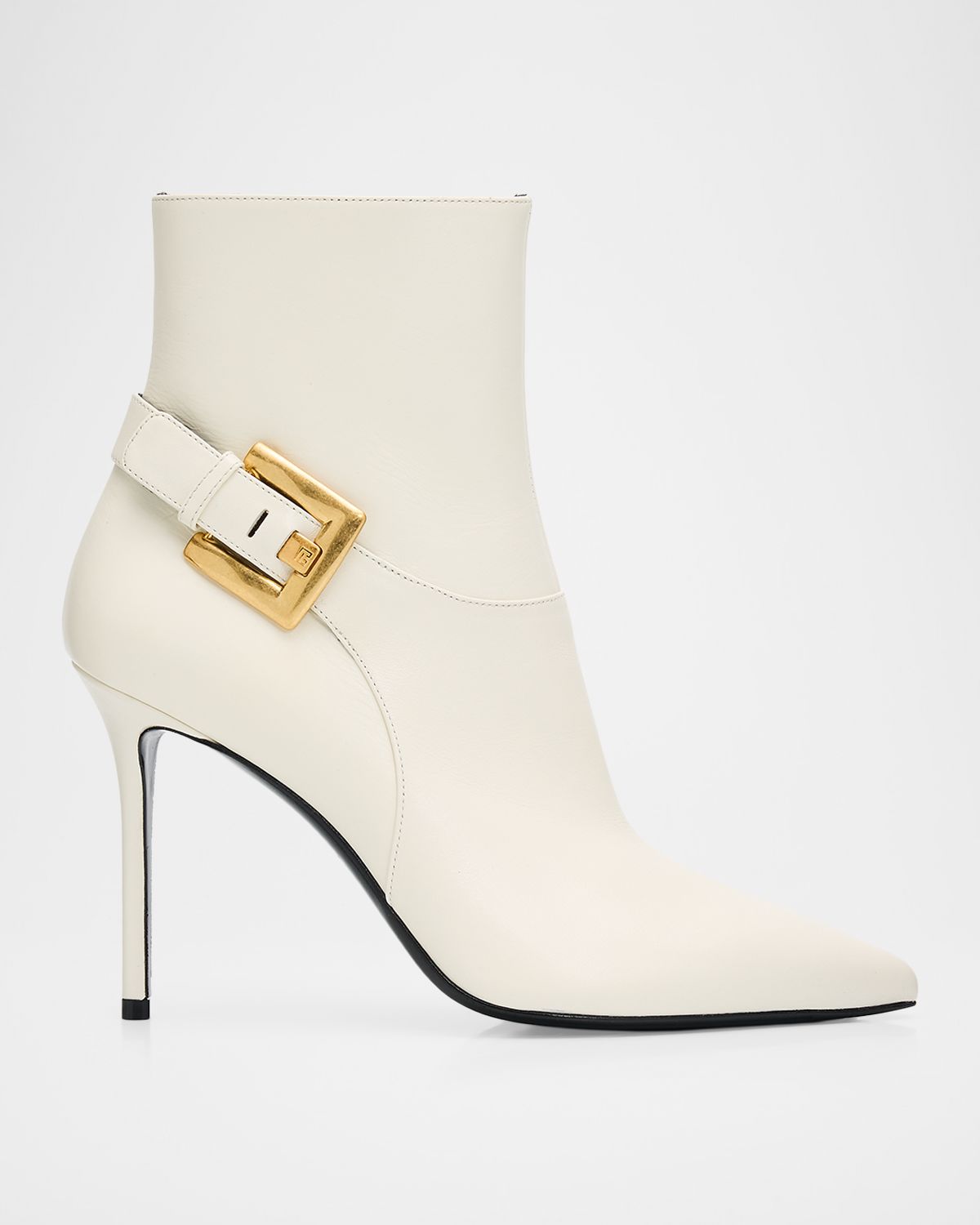 Balmain 85mm Buckle Leather Ankle Booties