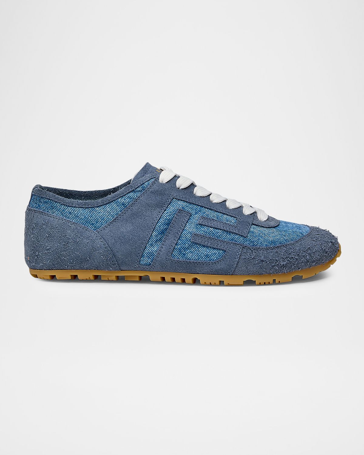 Balmain Racer 45 Denim and Suede Low-Top Sneakers