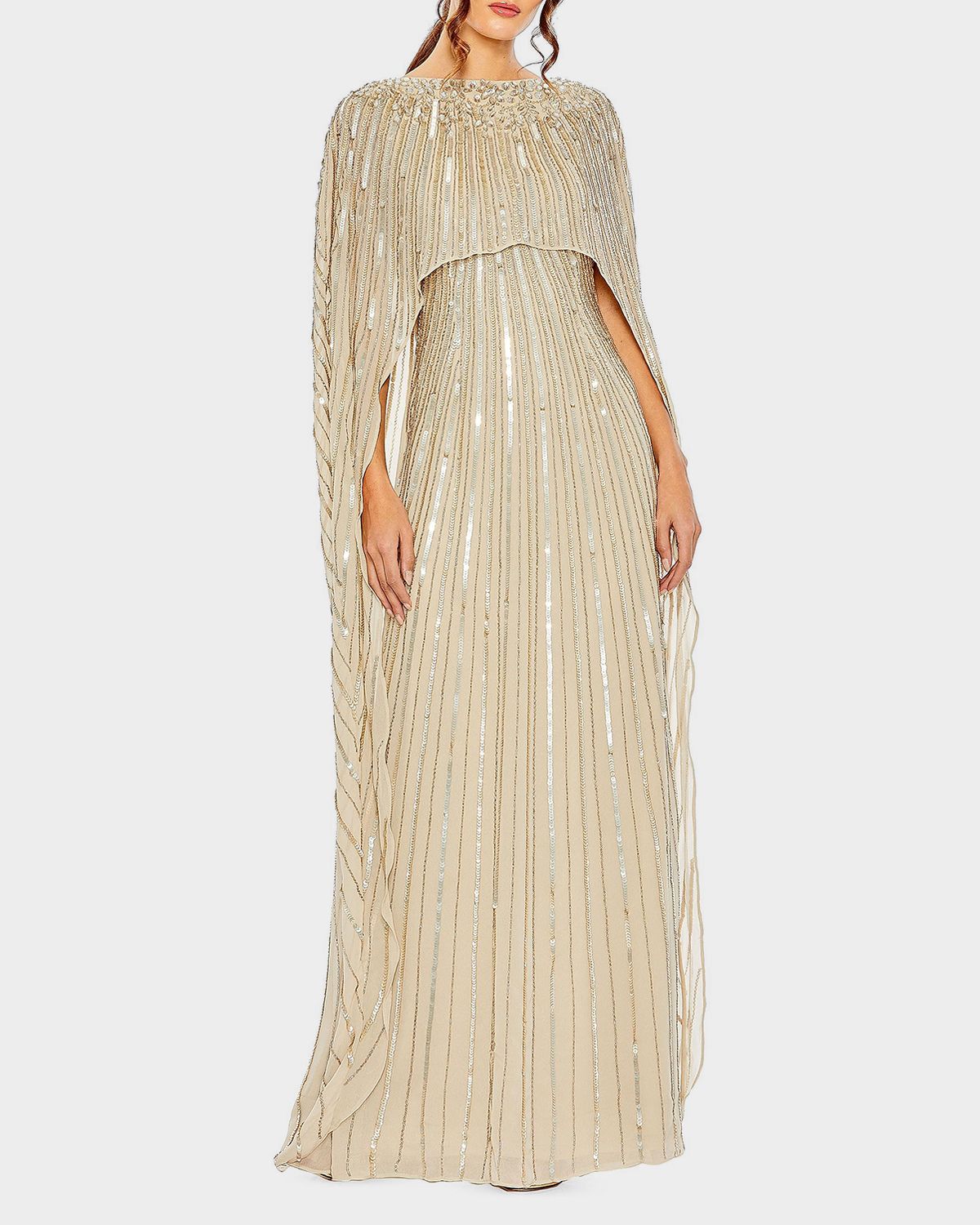 Mac Duggal Sequin Column Cape Gown