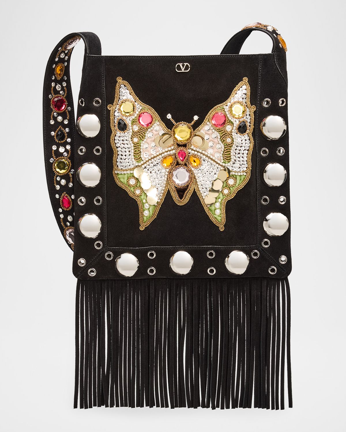 Valentino Garavani Nellcote Embellished Butterfly Suede Crossbody Bag
