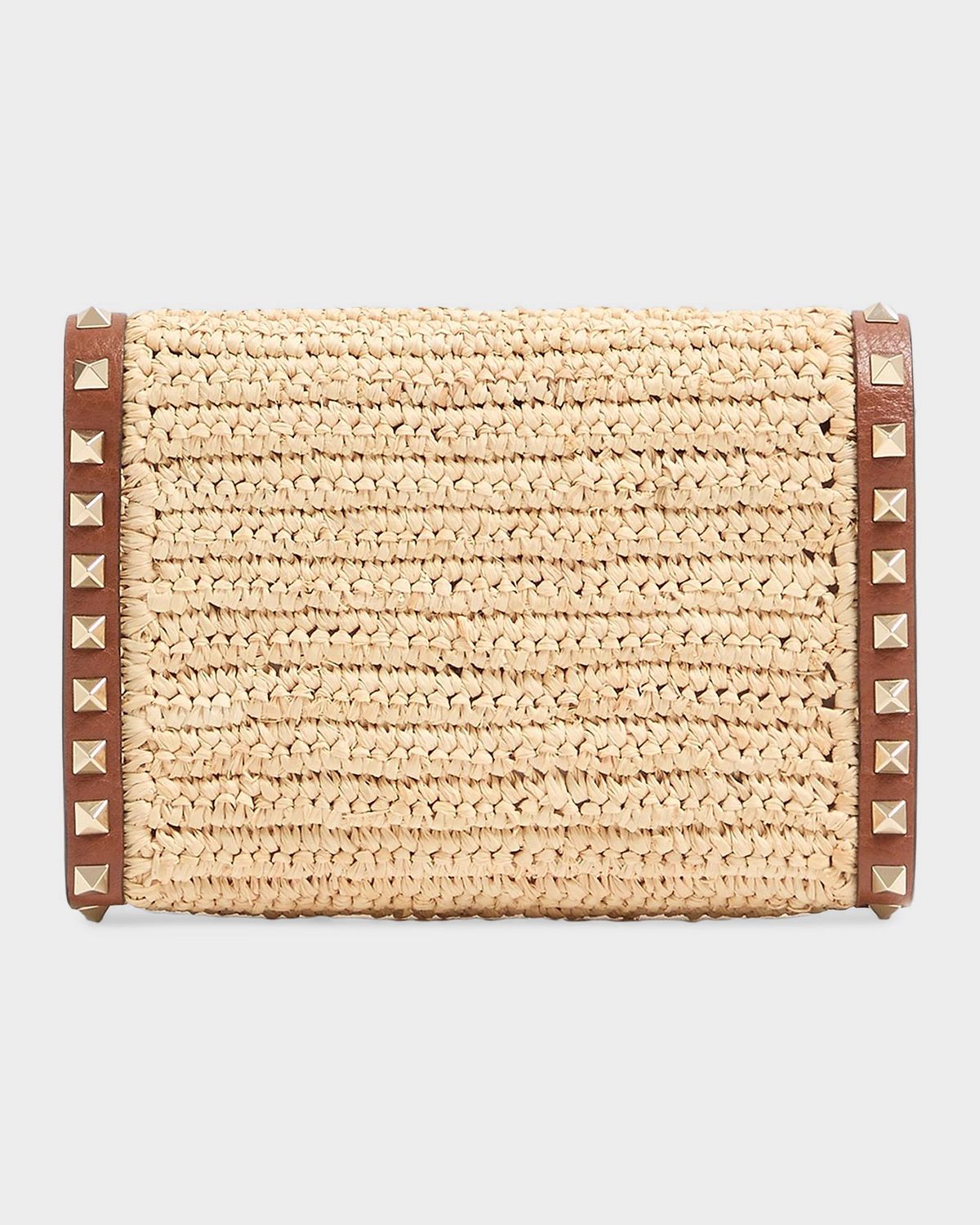 Valentino Garavani Mini Rockstud Raffia Leather-Trim Shoulder Bag