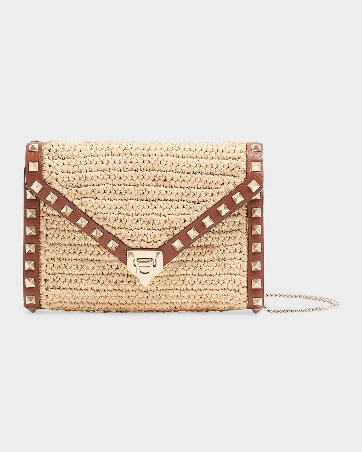 Valentino Garavani Mini Rockstud Raffia Leather-Trim Shoulder Bag