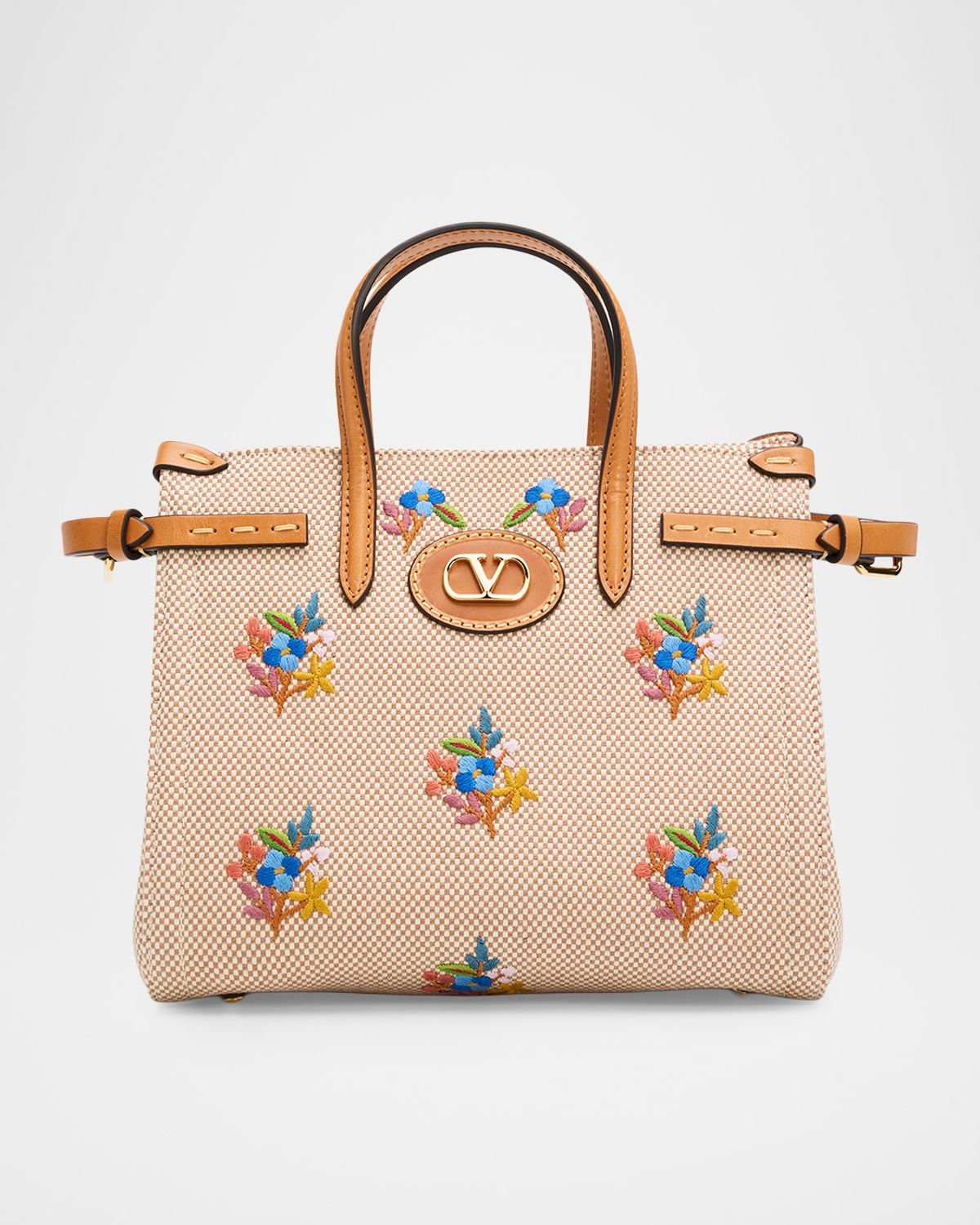 Valentino Garavani Antibes Small Embroidered Canvas Top-Handle Bag