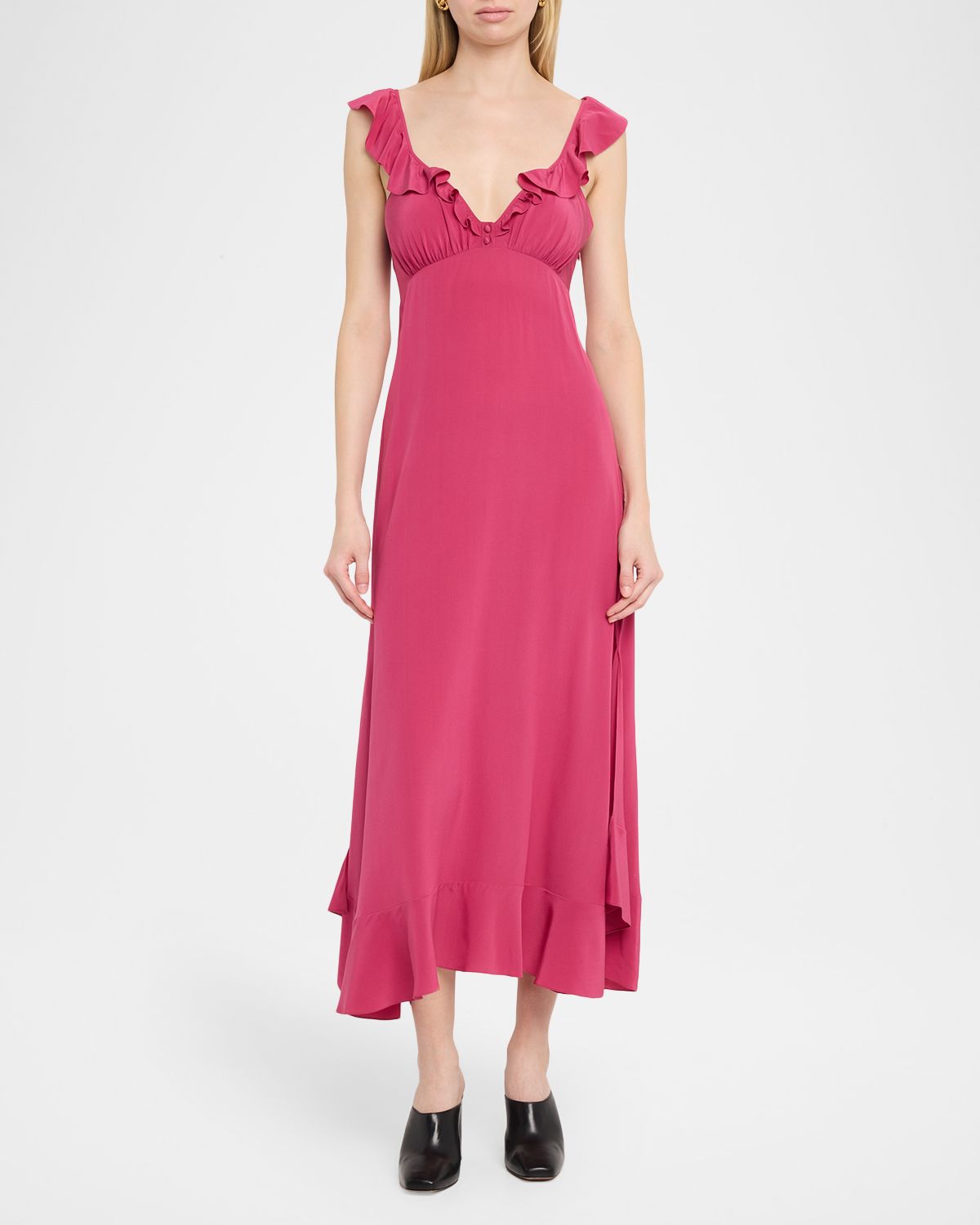 Chloe Ruffle V-Neck Empire Midi Dress