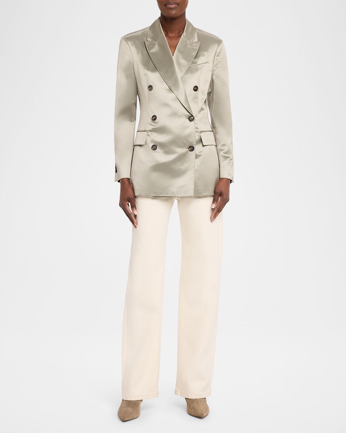 Brunello Cucinelli Cotton-Silk Satin Double-Breasted Blazer Jacket