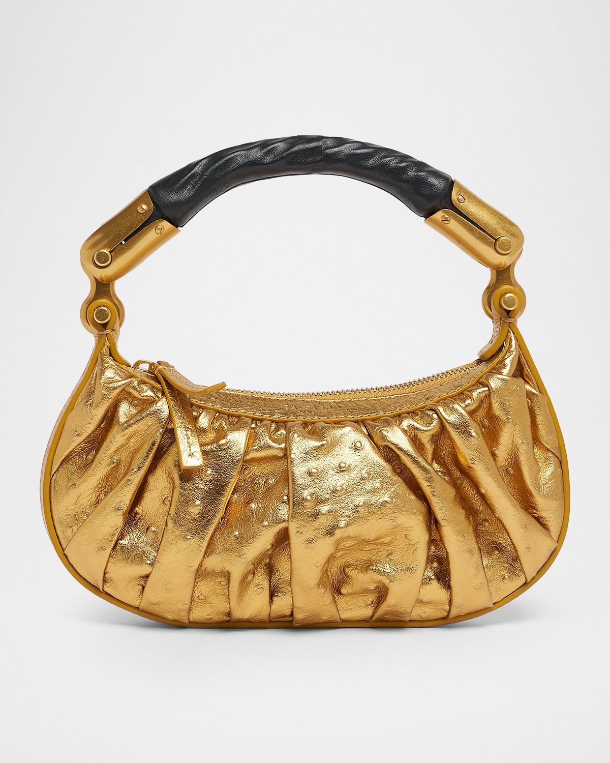 Balmain Ebene Mini Ruched Top-Handle Bag in Lame Leather