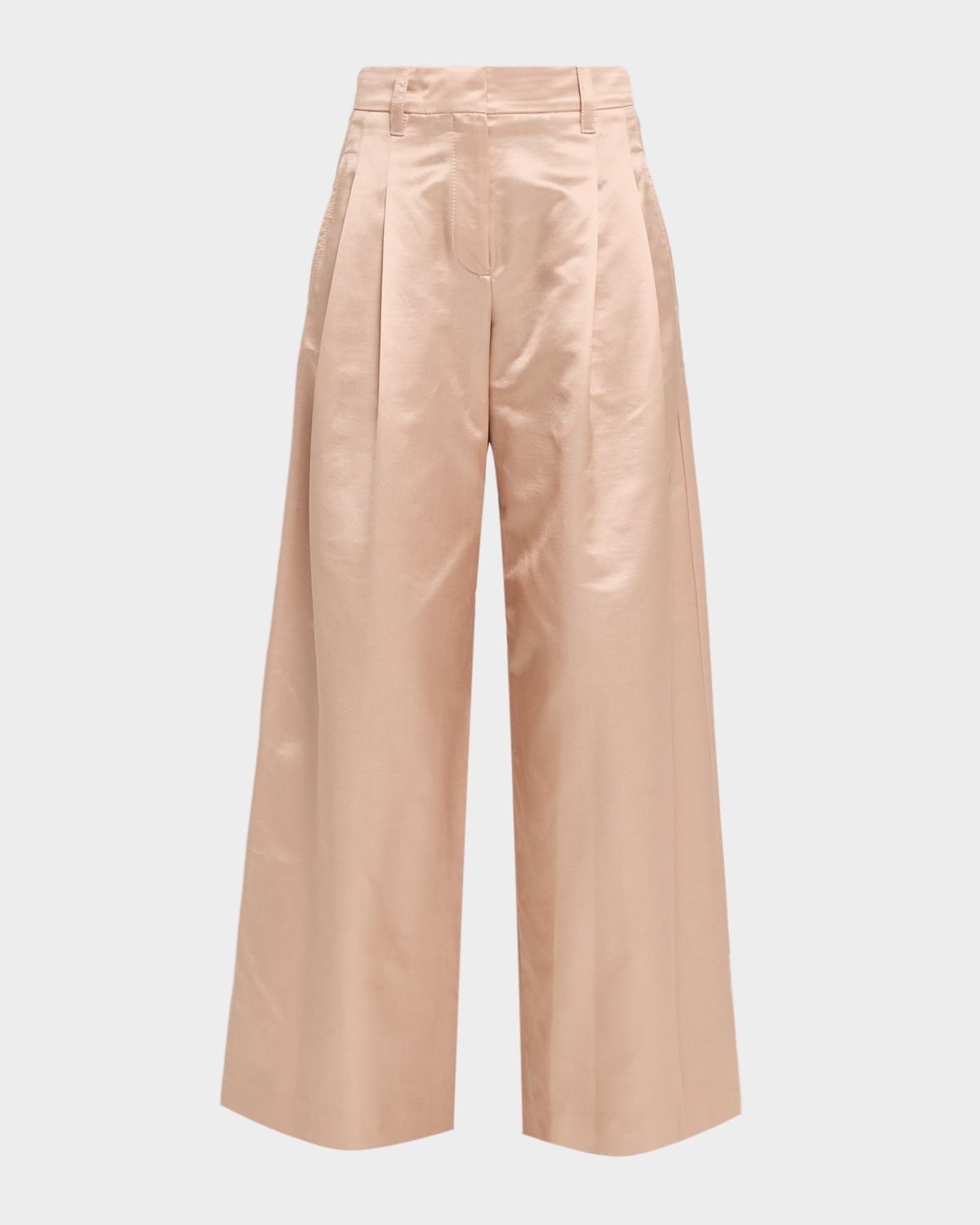 Brunello Cucinelli Pleated Cotton-Silk Wide-Leg Pants